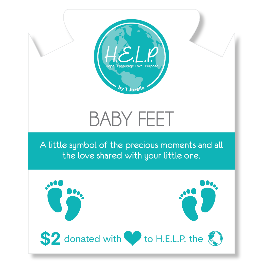 Baby Feet Charm with Aqua Crystal Charity Bracelet