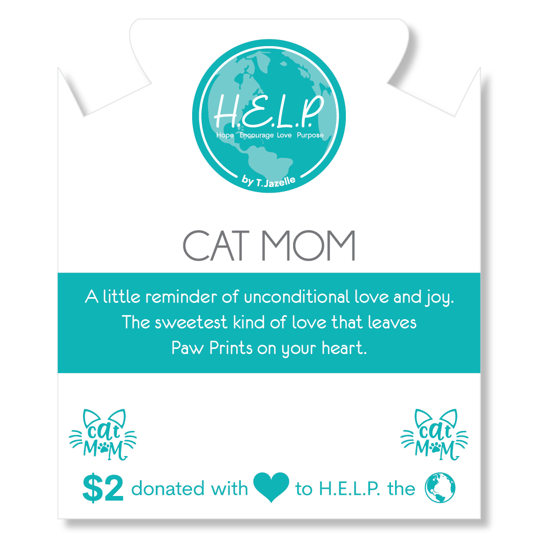 Cat Mom Charm with Teal Selenite Charity Bracelet