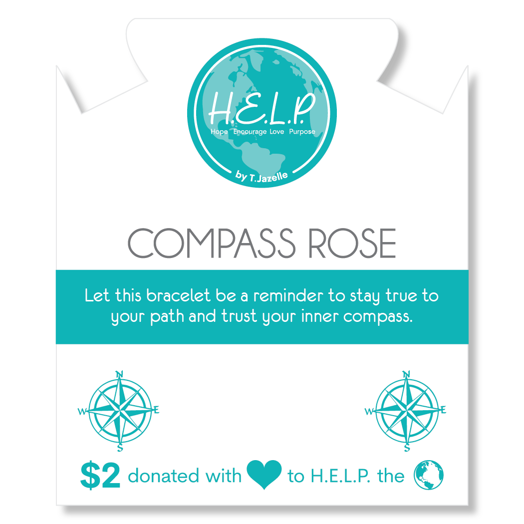 Compass Rose Charm with Pink Zebra Jade Charity Bracelet