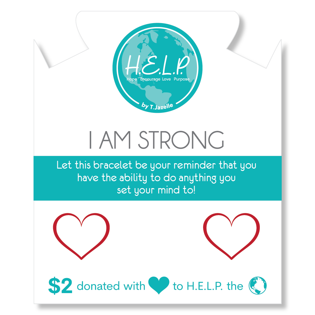 I am Strong Charm with Teal Selenite Charity Bracelet