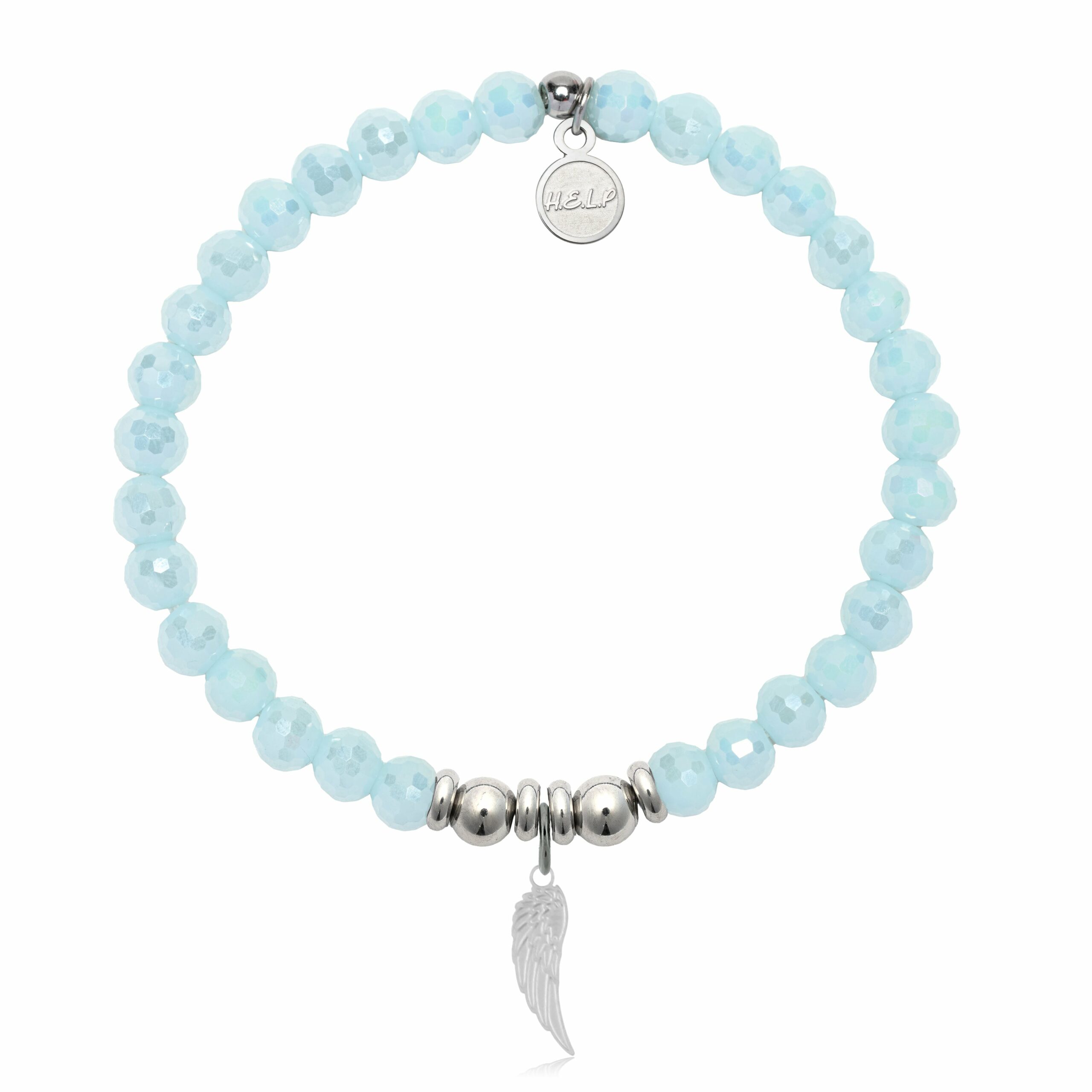 Angel Wing Cutout Charm with Aqua Crystal Charity Bracelet