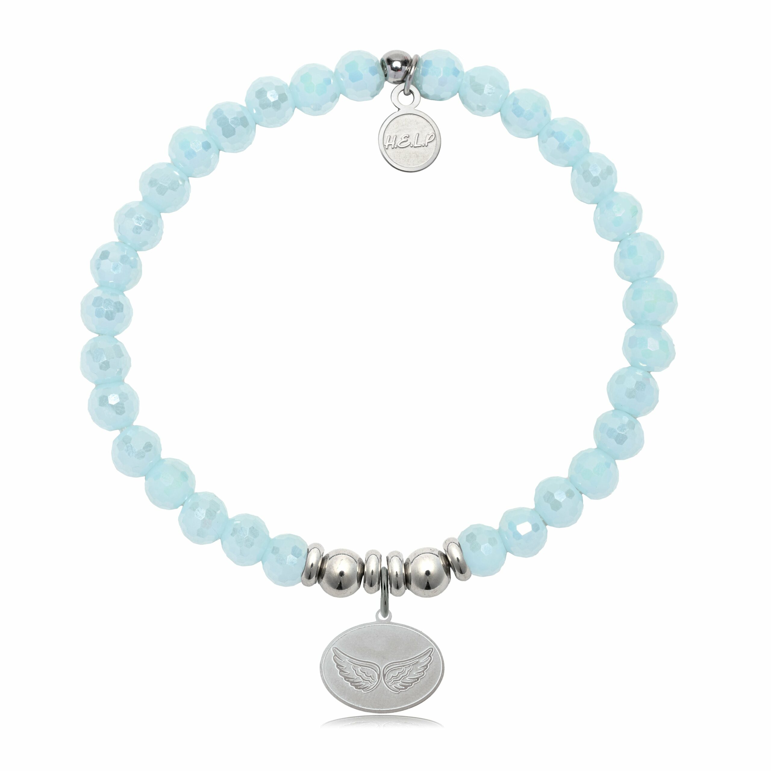 Angel Wings Charm with Aqua Crystal Charity Bracelet