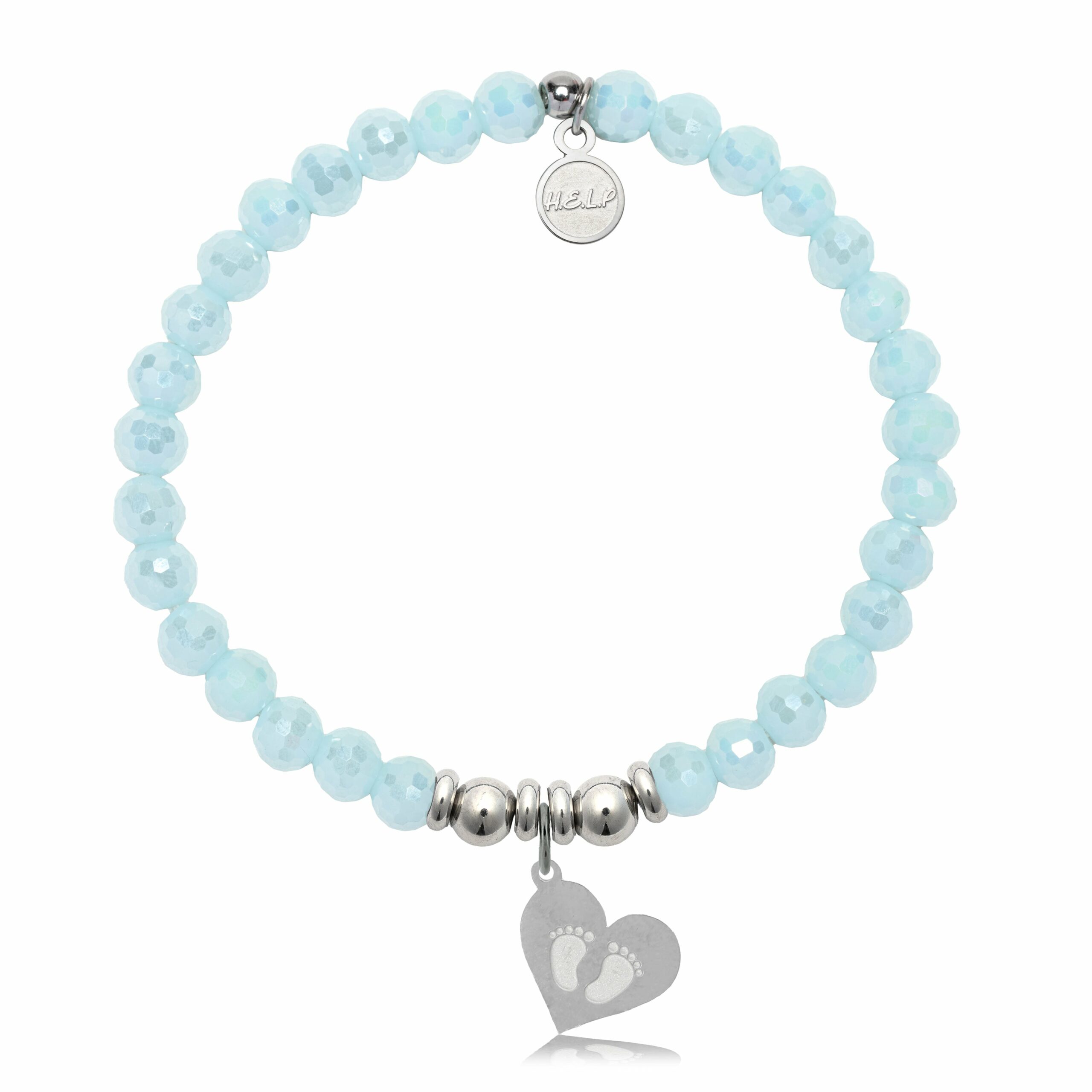 Baby Feet Charm with Aqua Crystal Charity Bracelet