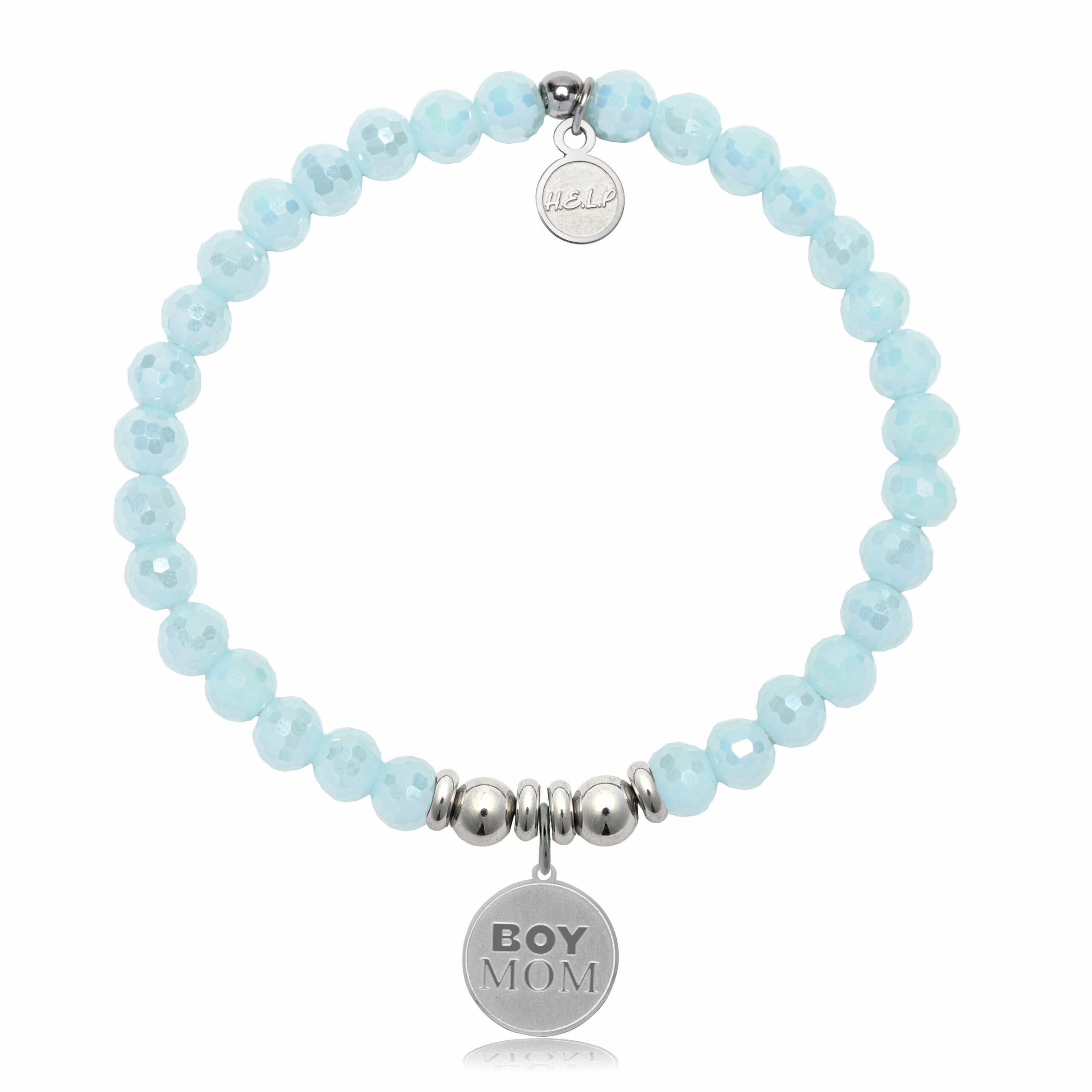 Boy Mom Charm with Aqua Crystal Charity Bracelet