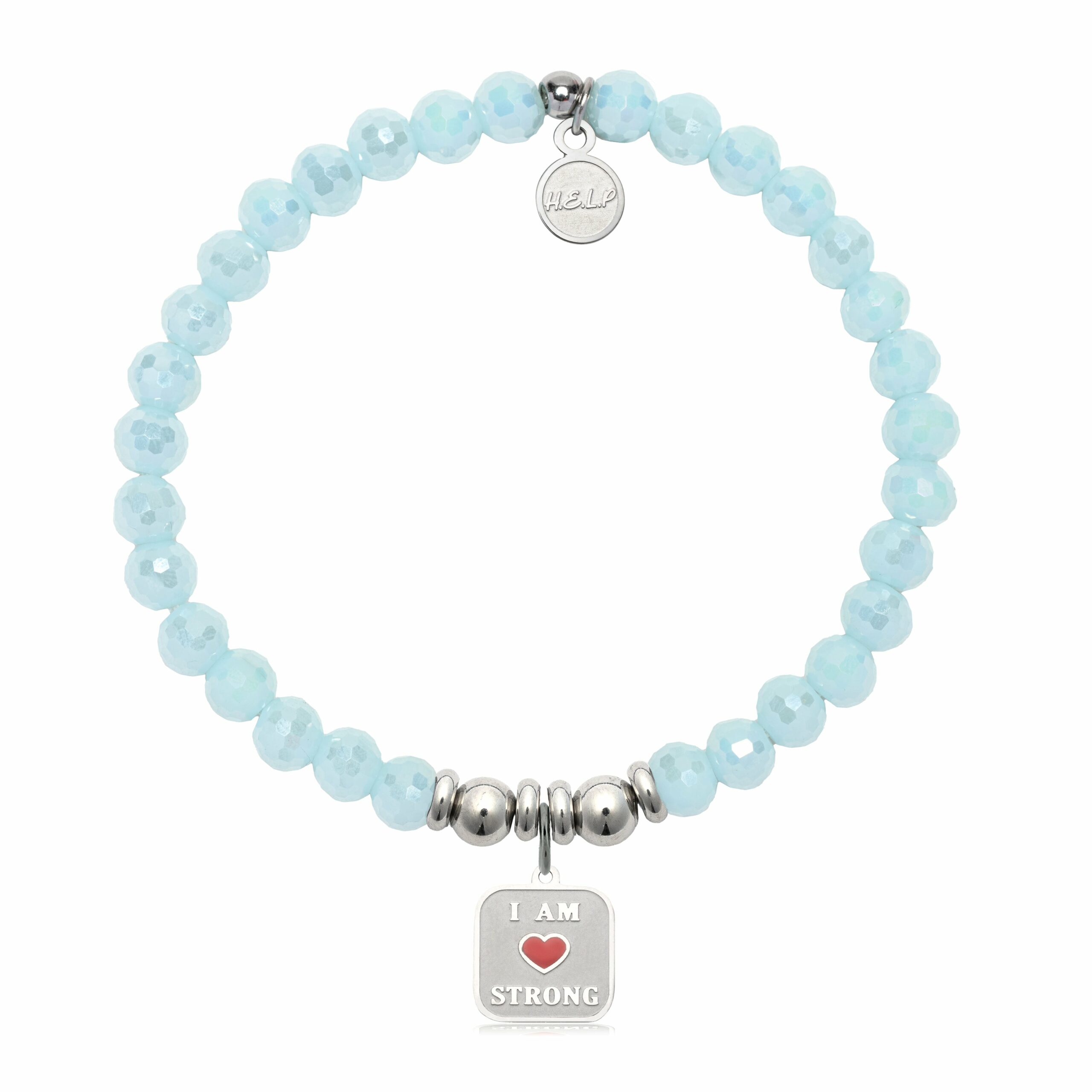 I am Strong Charm with Aqua Crystal Charity Bracelet