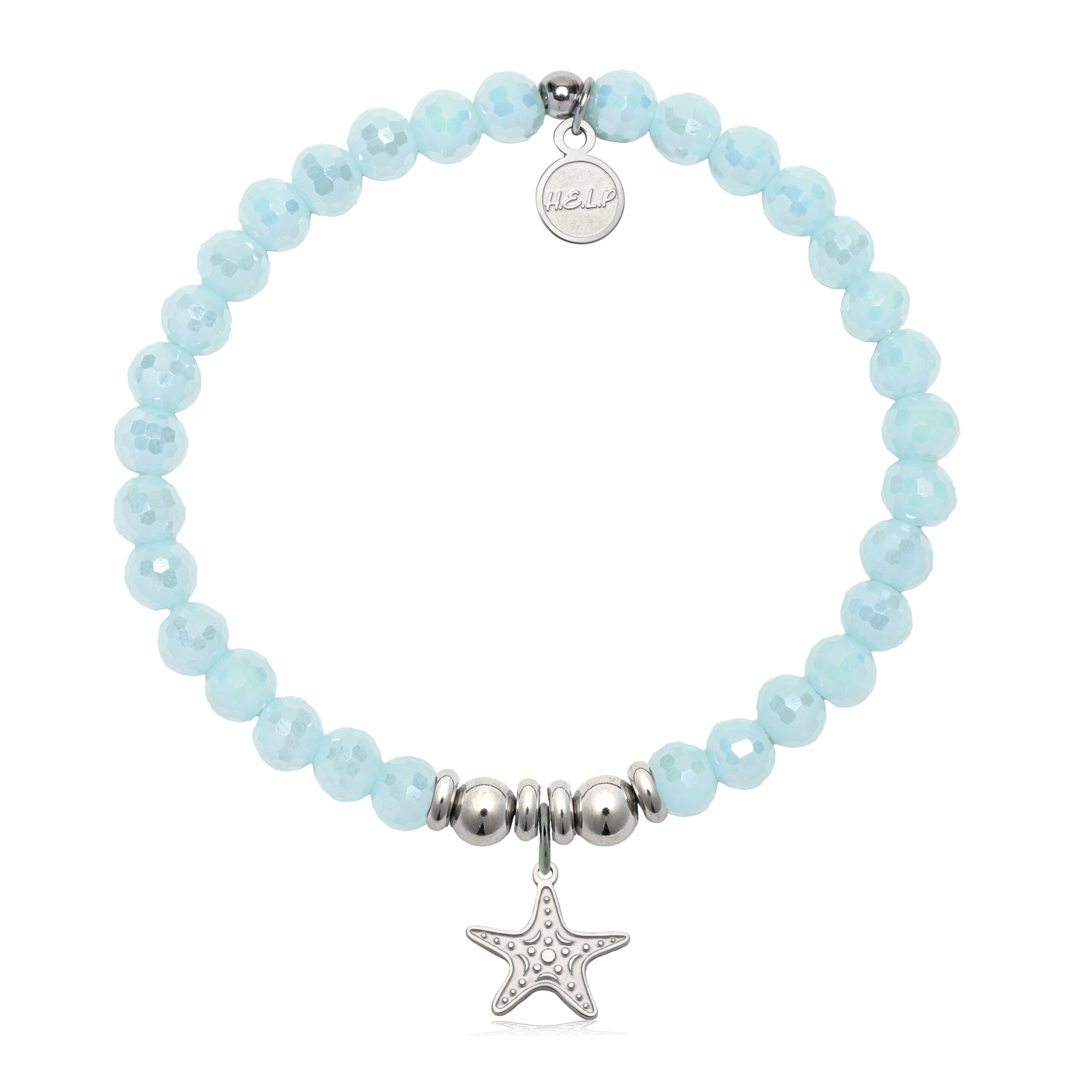 Starfish Cutout Charm with Aqua Crystal Charity Bracelet