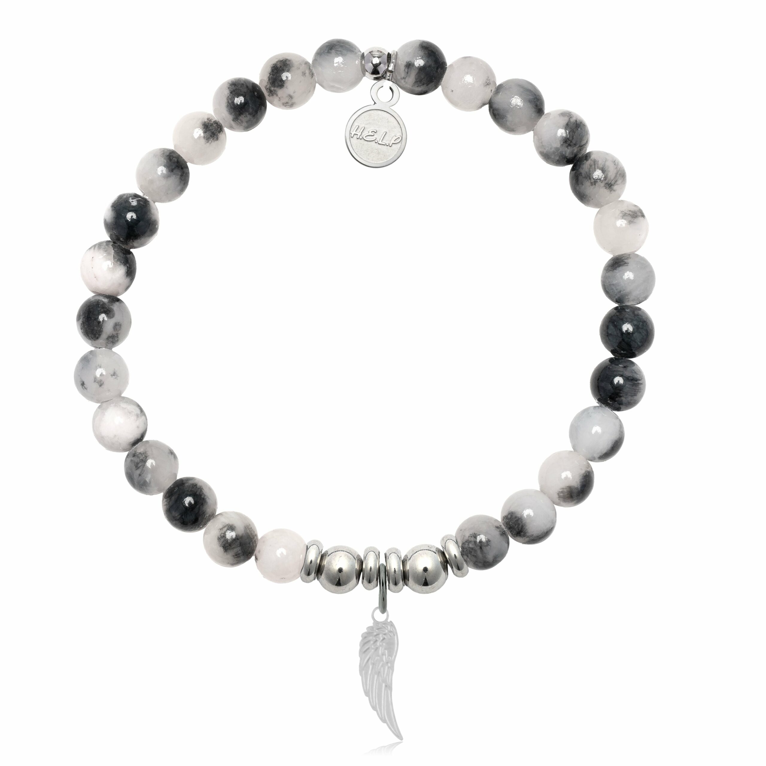 Angel Wing Cutout Charm with Zebra Jade Charity Bracelet