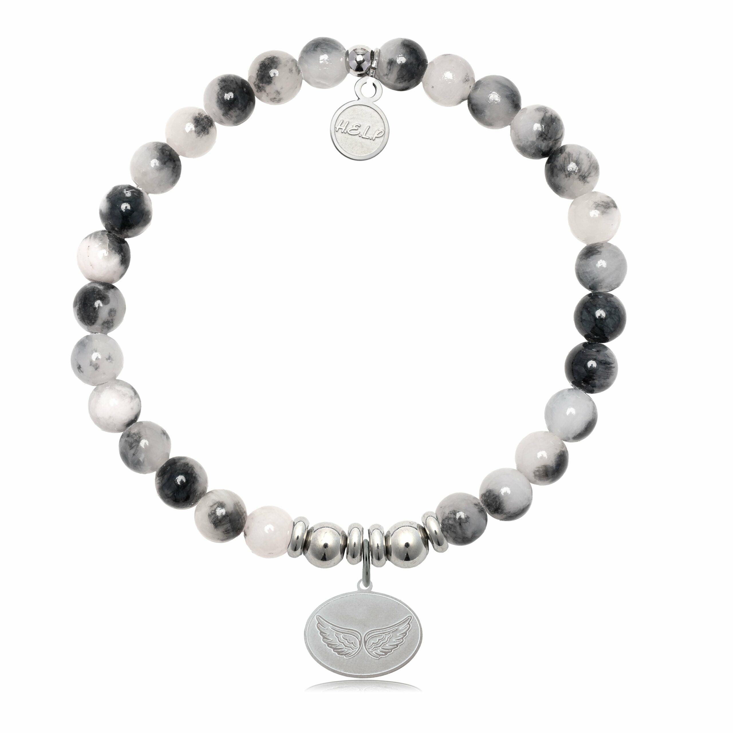 Angel Wing Charm with Zebra Jade Charity Bracelet