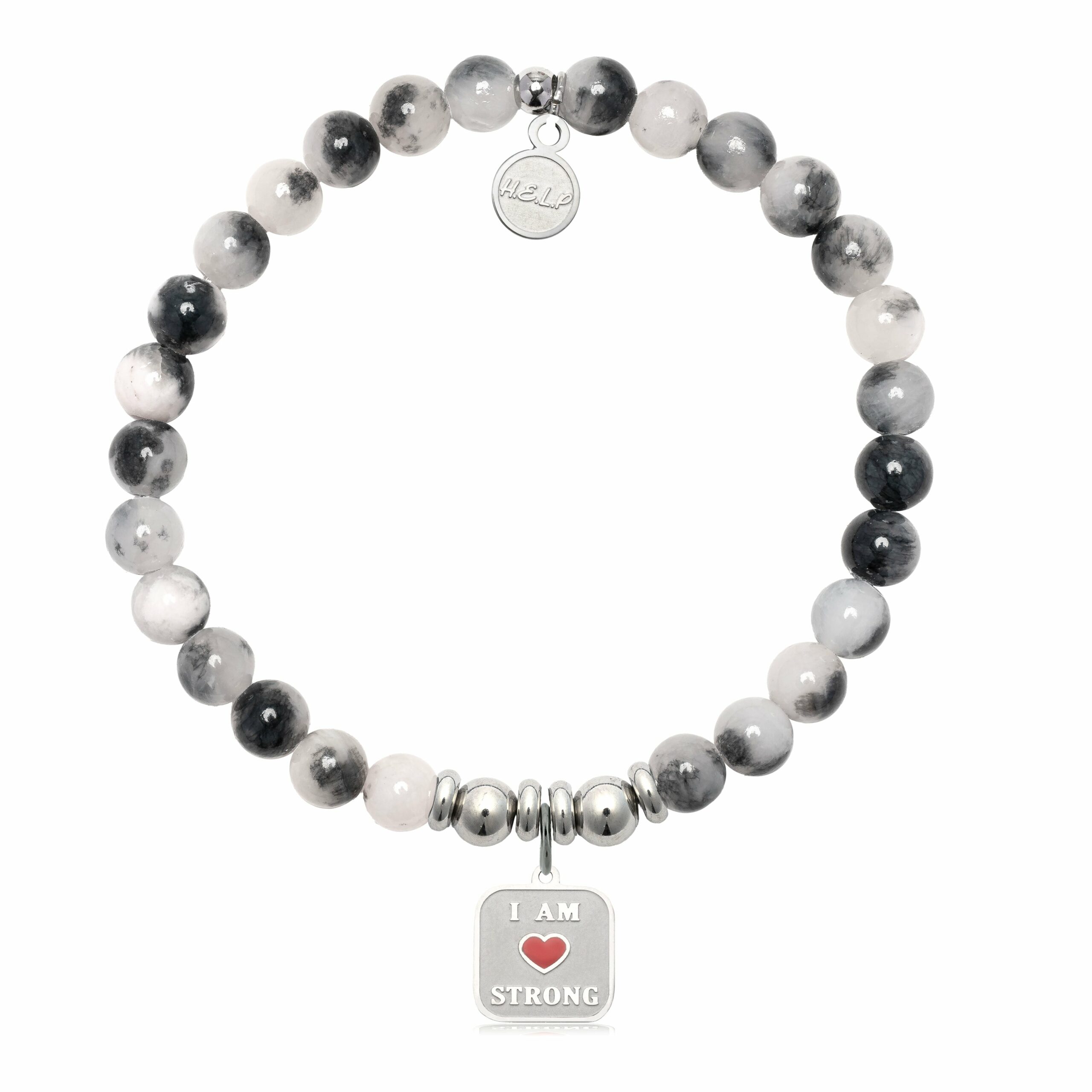 I am Strong Charm with Zebra Jade Charity Bracelet