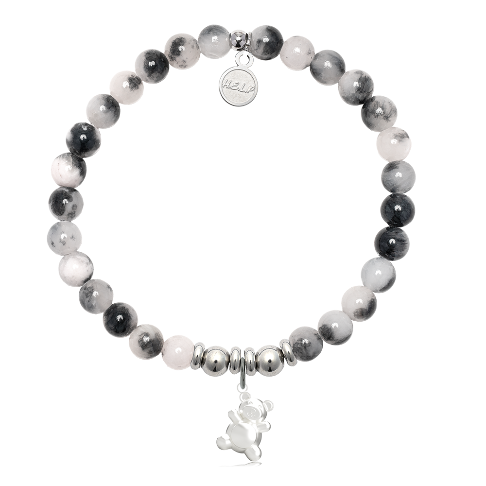 Teddy Bear Charm with Zebra Jade Charity Bracelet