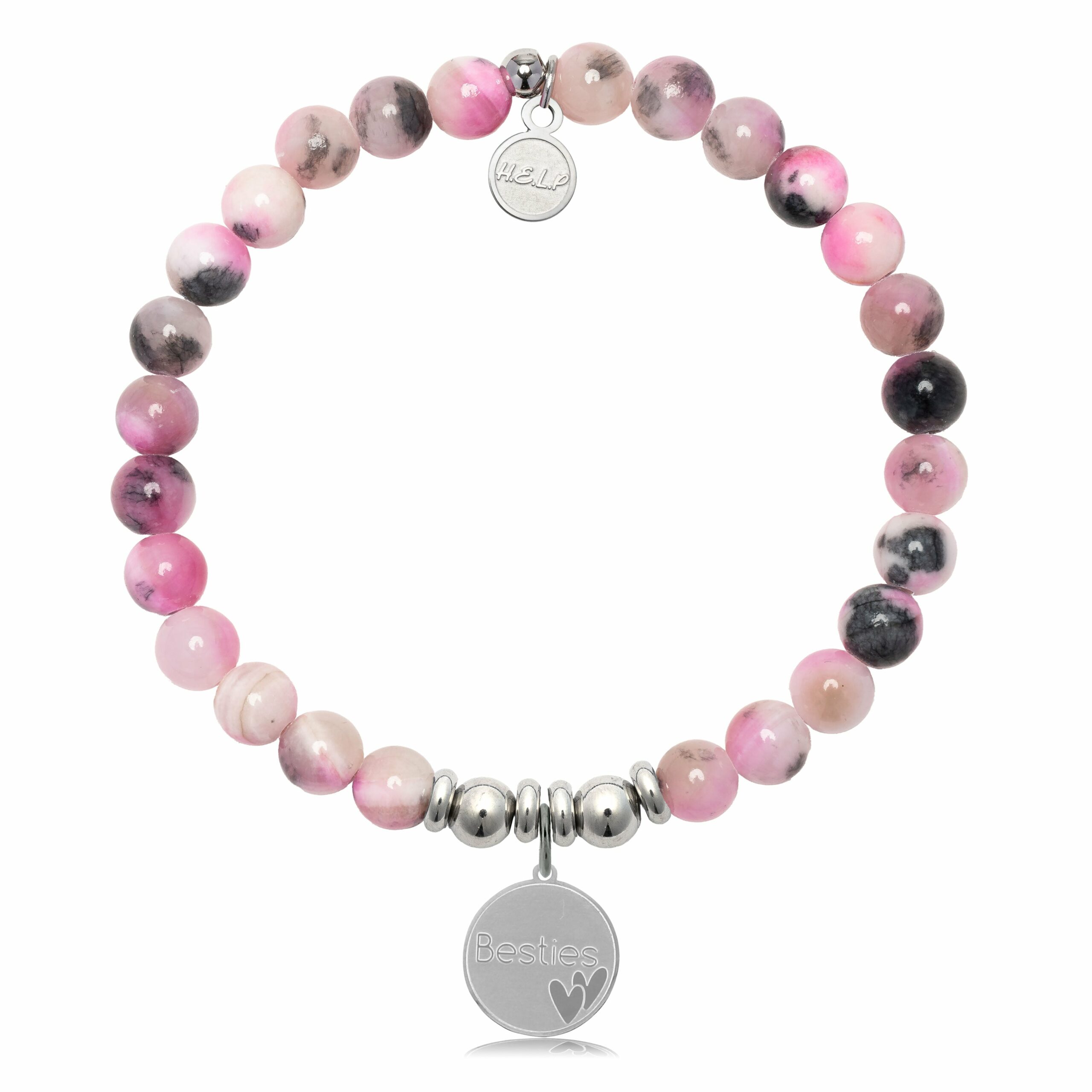 Bestie Charm with Pink Zebra Jade Charity Bracelet