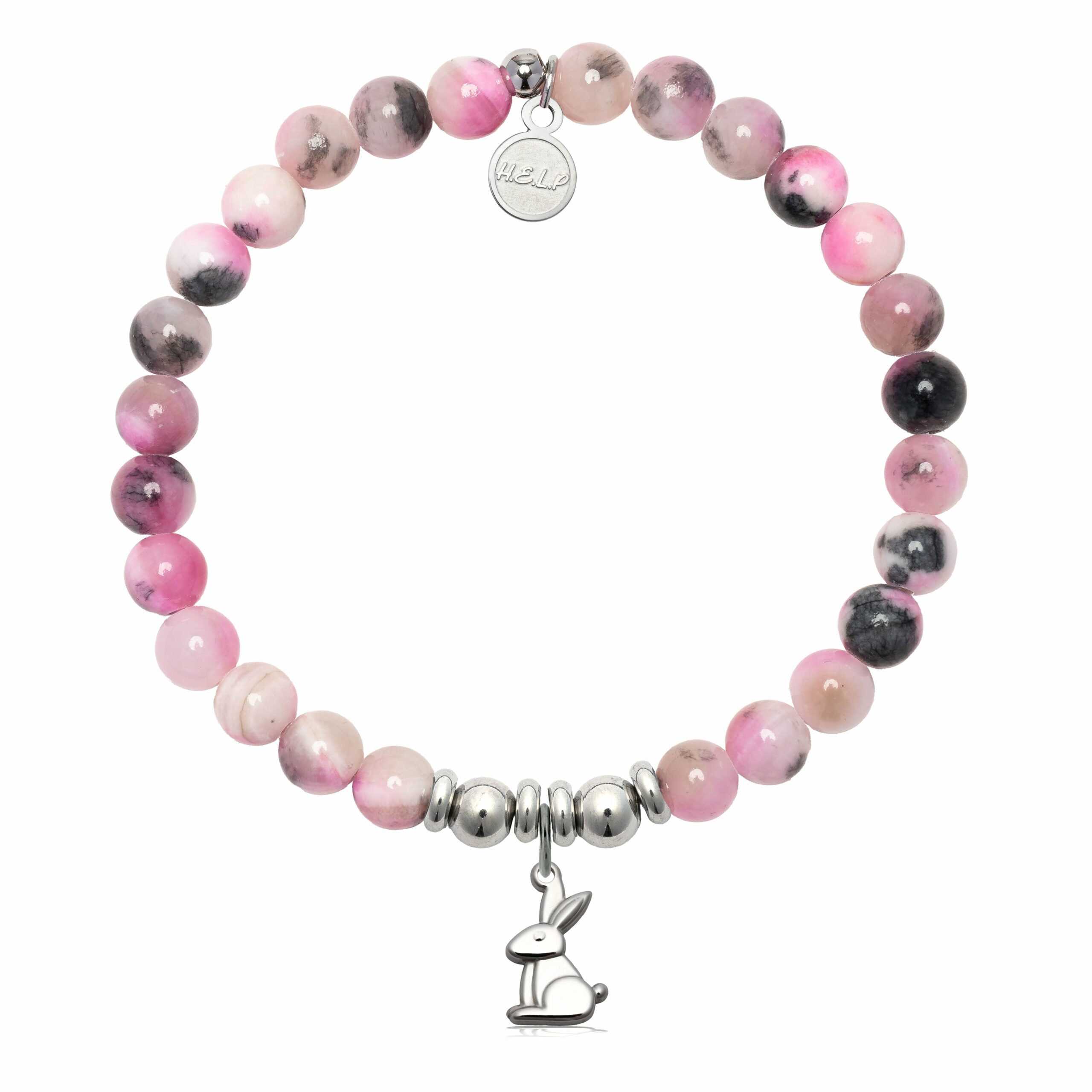 Bunny Charm with Pink Zebra Jade Charity Bracelet