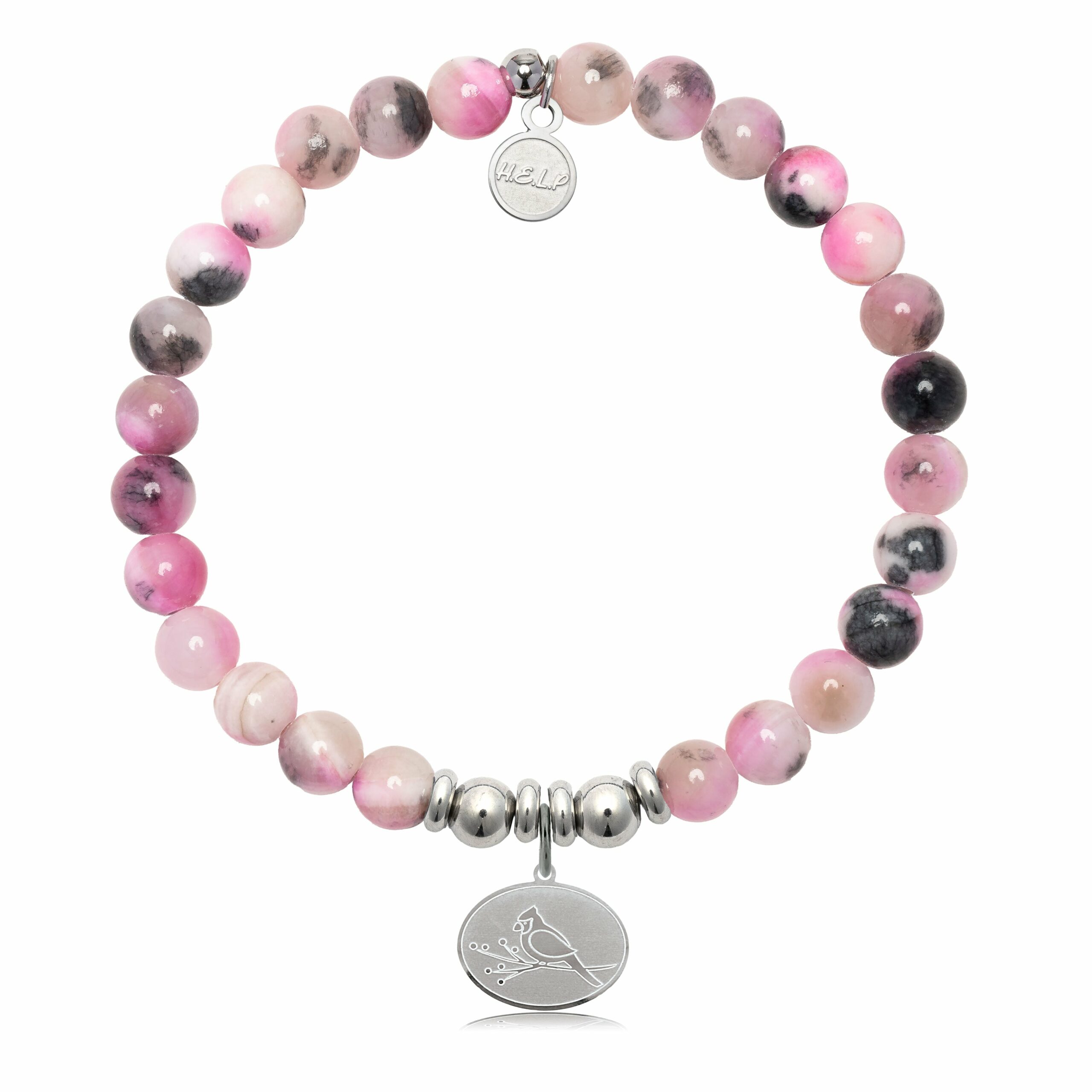 Cardinal Charm with Pink Zebra Jade Charity Bracelet