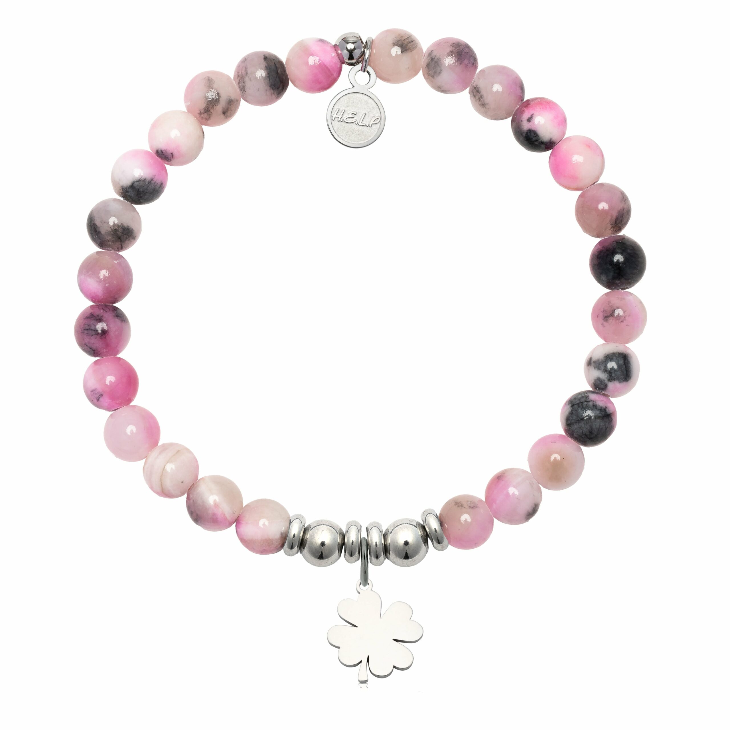 Clover Charm with Pink Zebra Jade Charity Bracelet