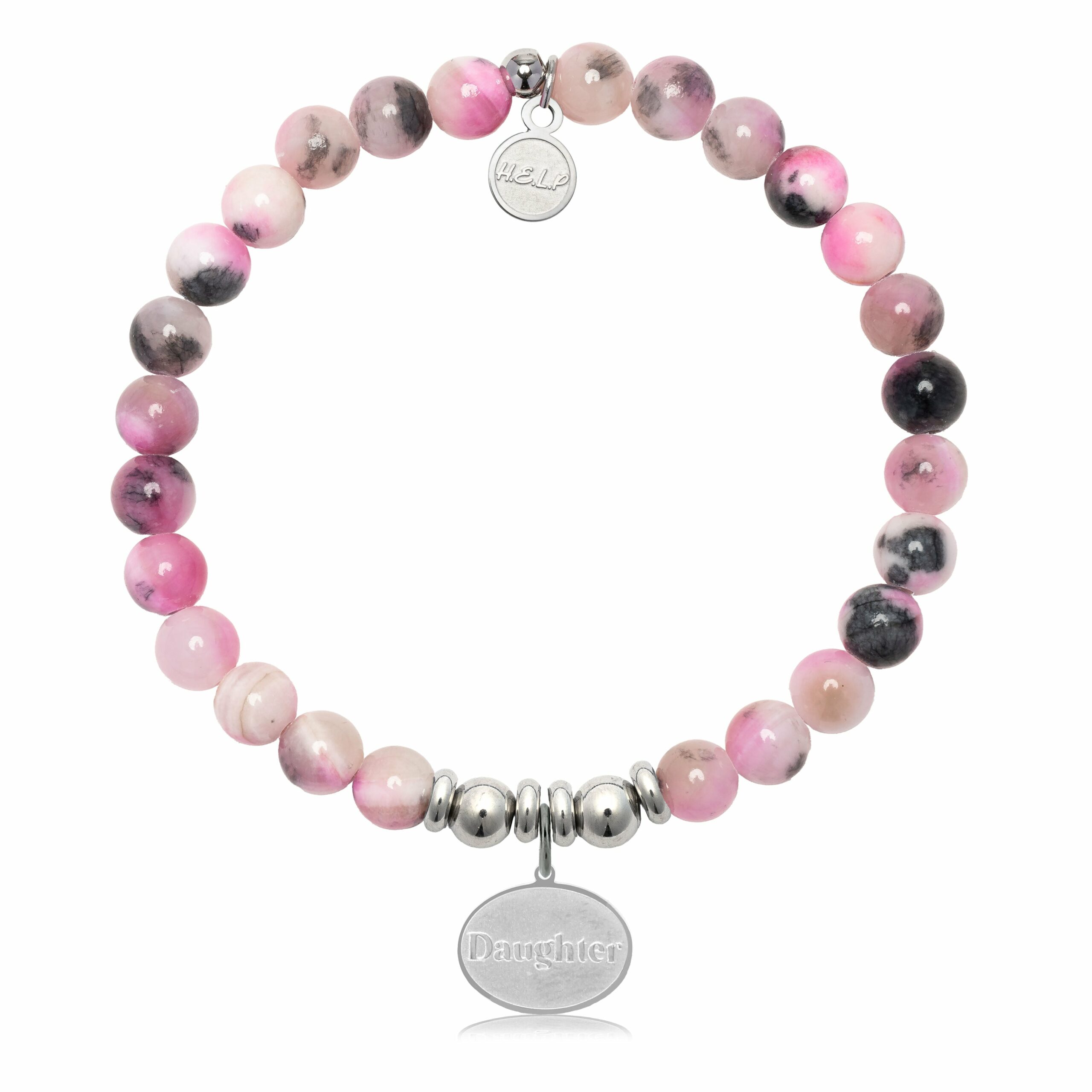 Daughter Charm with Pink Zebra Jade Charity Bracelet