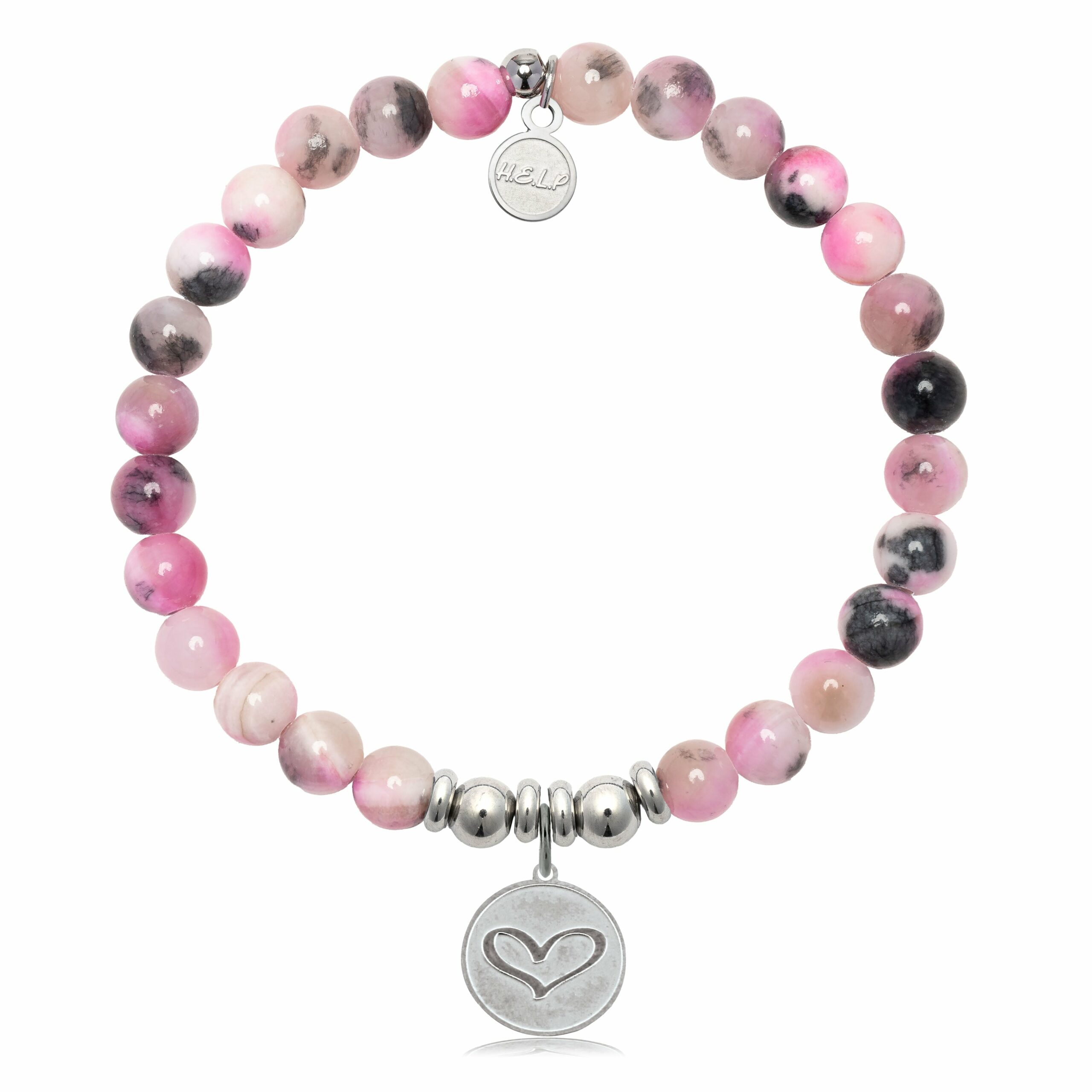 Heart Charm with Pink Zebra Jade Charity Bracelet