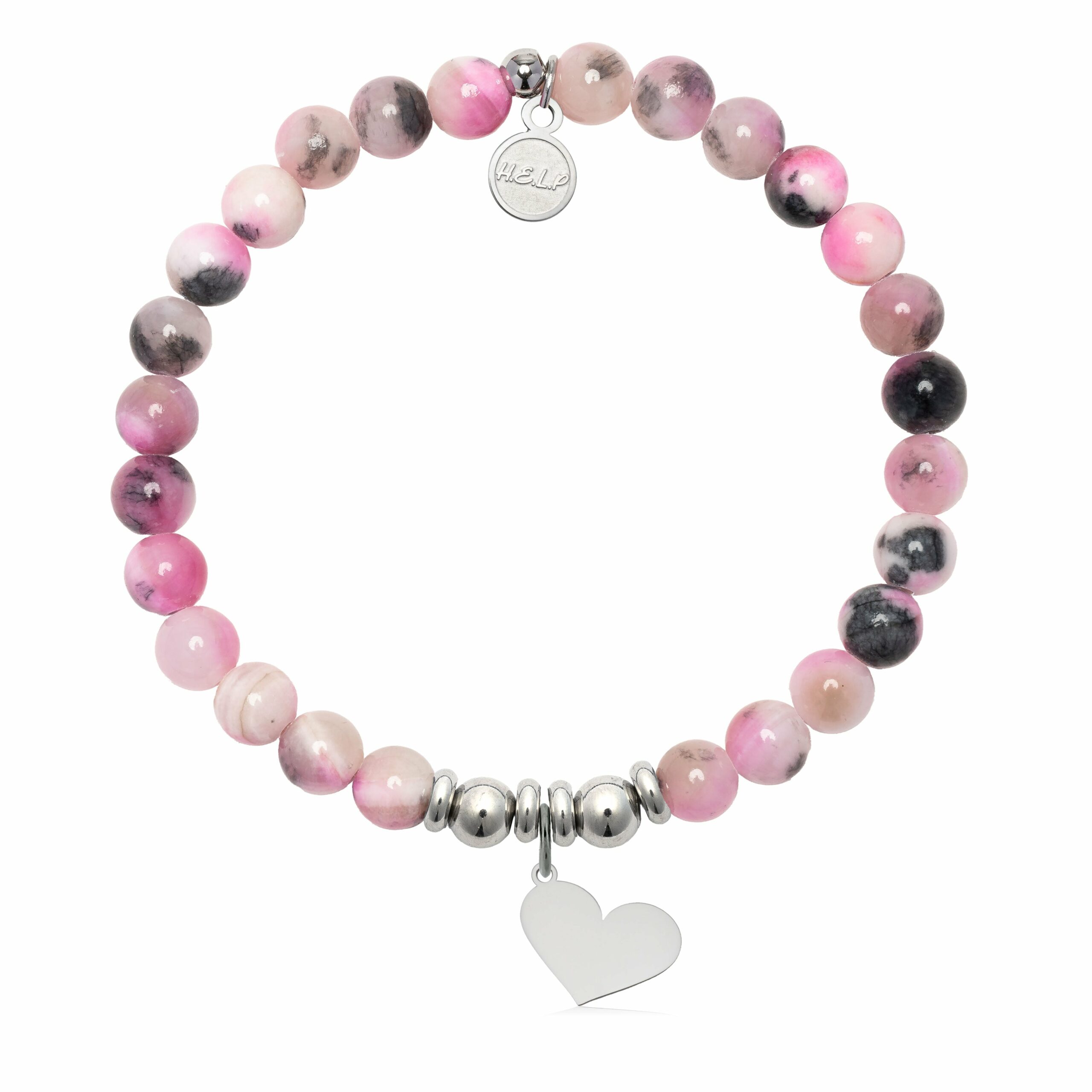 Heart Cutout Charm with Pink Zebra Jade Charity Bracelet