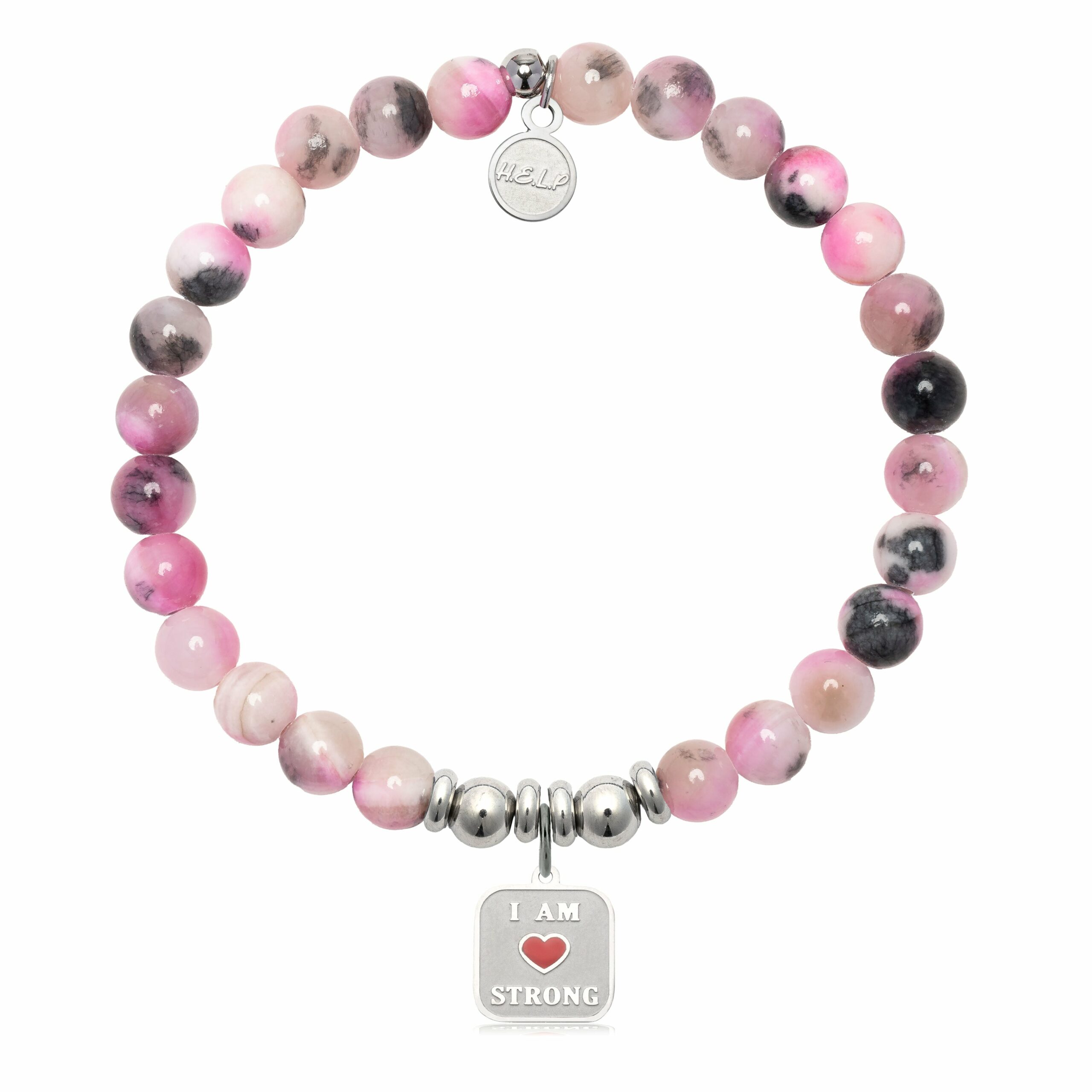 I am Strong Charm with Pink Zebra Jade Charity Bracelet