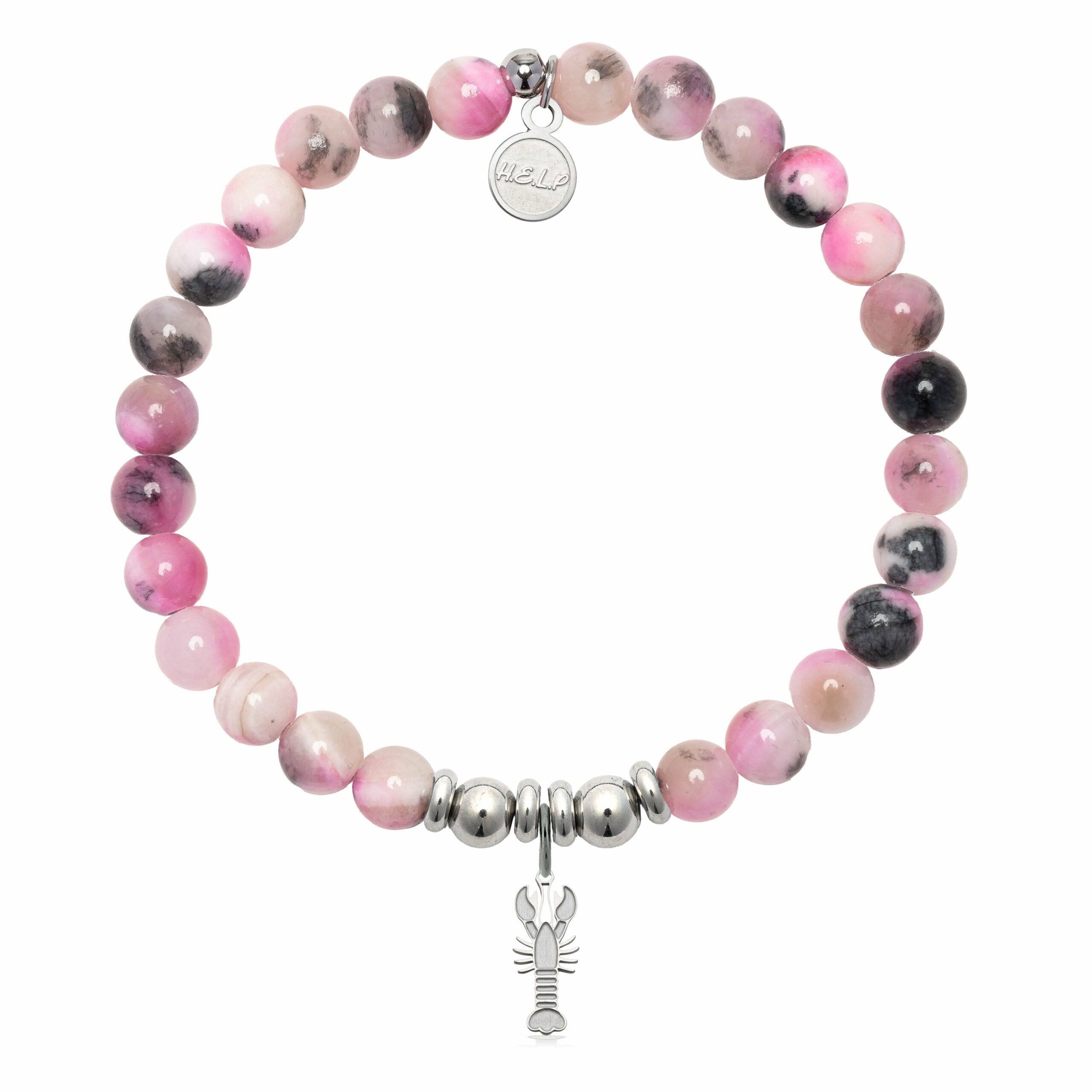 Lobster Charm with Pink Zebra Jade Charity Bracelet