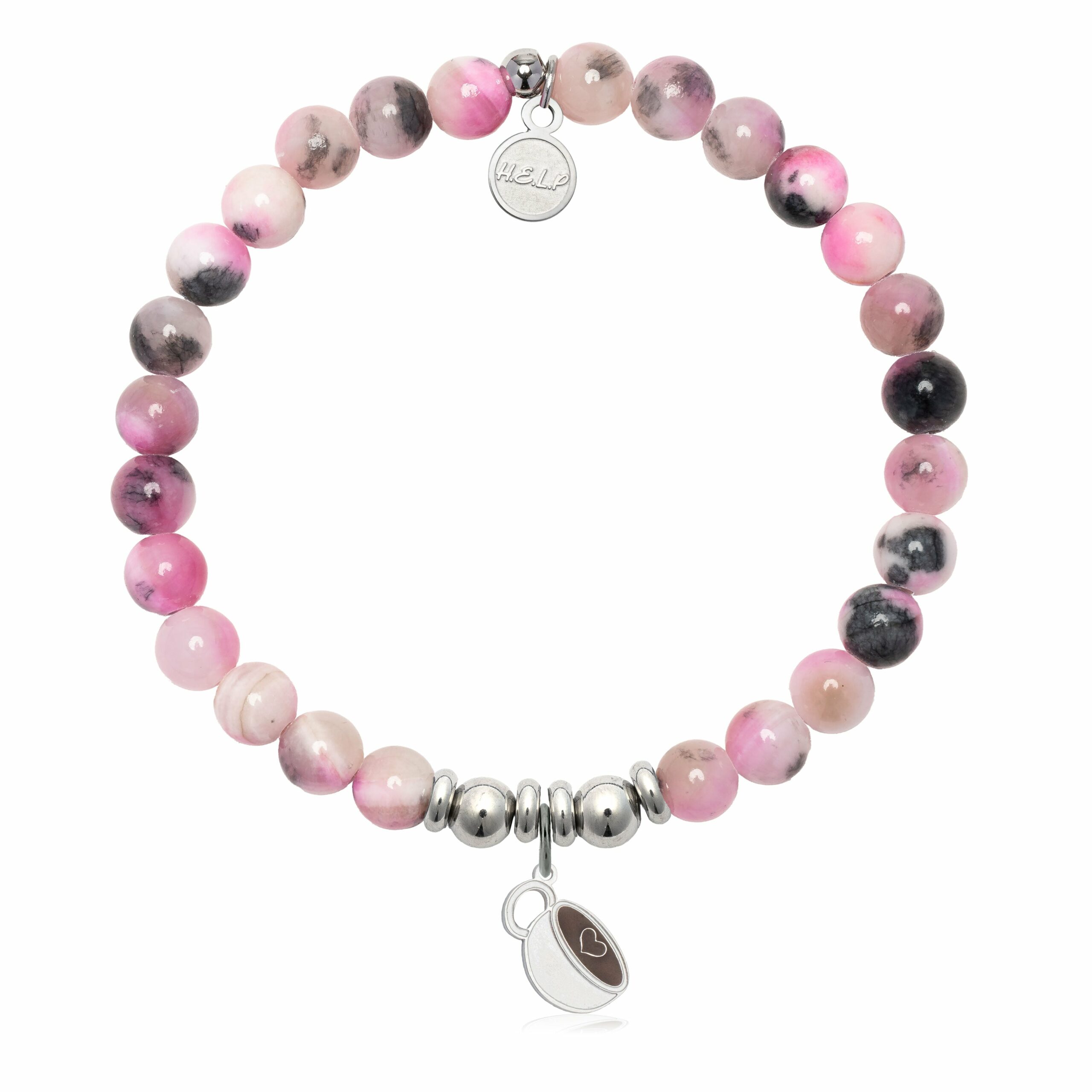 Coffee Lover Charm with Pink Zebra Jade Charity Bracelet