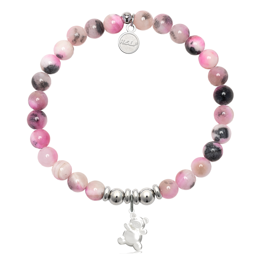 Teddy Bear Charm with Pink Zebra Jade Charity Bracelet