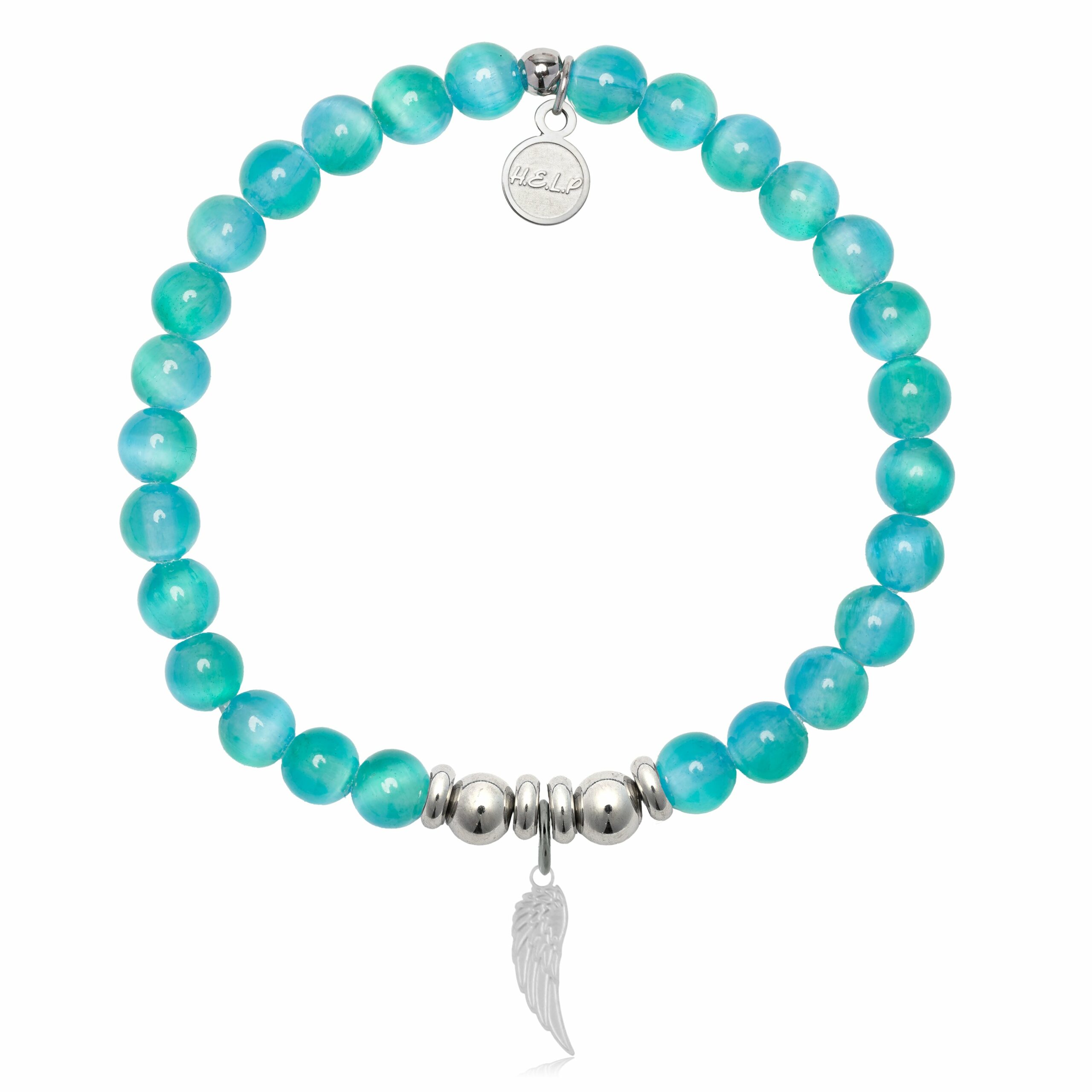 Angel Wing Cutout Charm with Teal Selenite Charity Bracelet