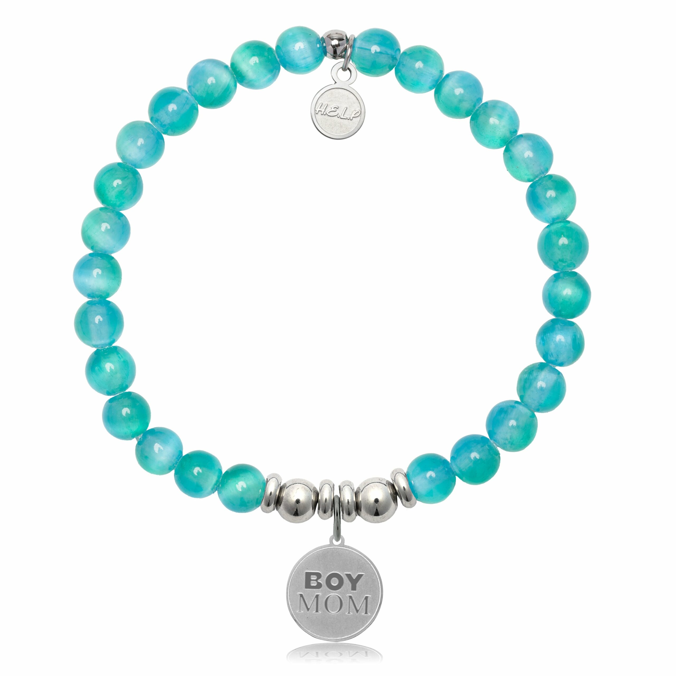 Boy Mom Charm with Teal Selenite Charity Bracelet