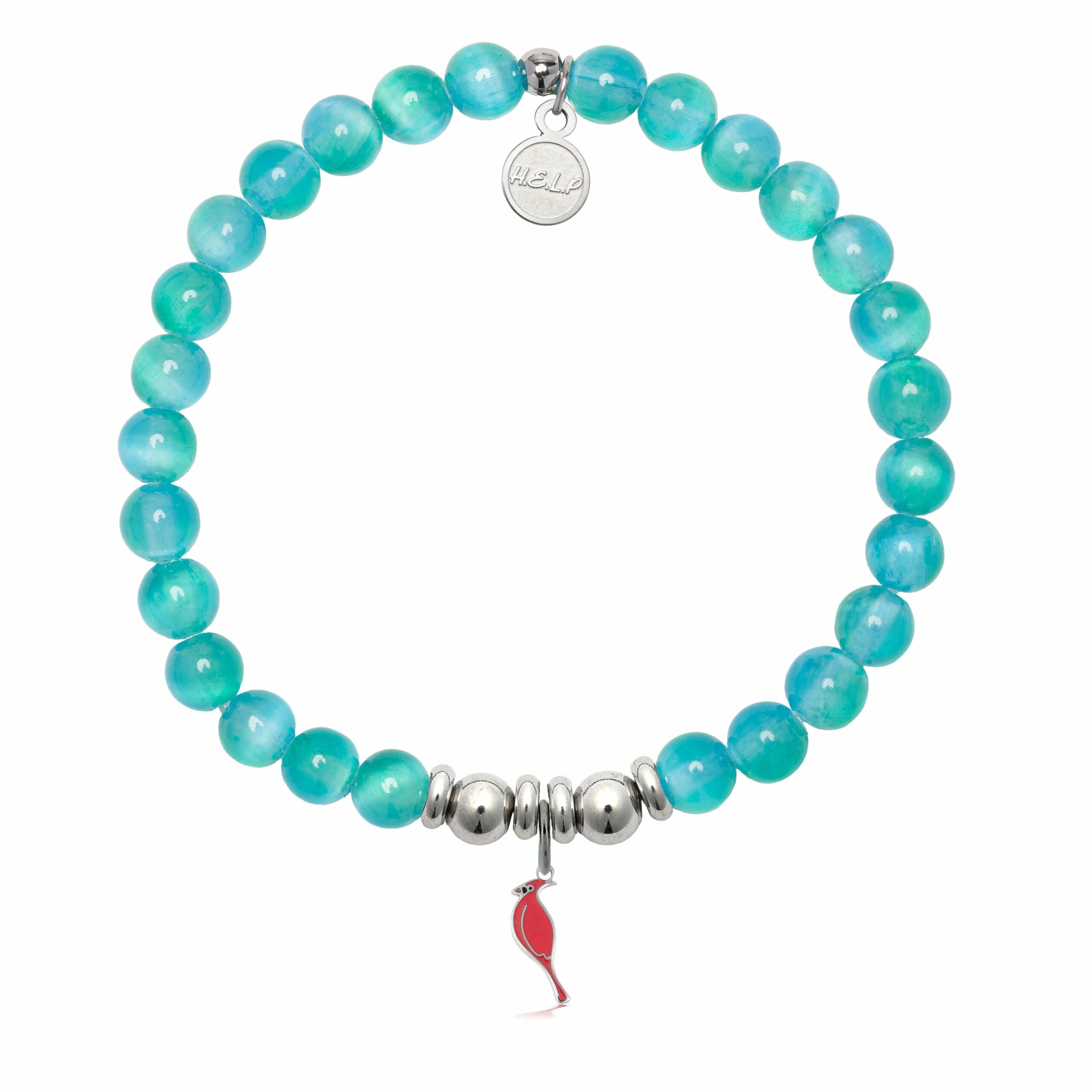 Cardinal Enamel Charm with Teal Selenite Charity Bracelet