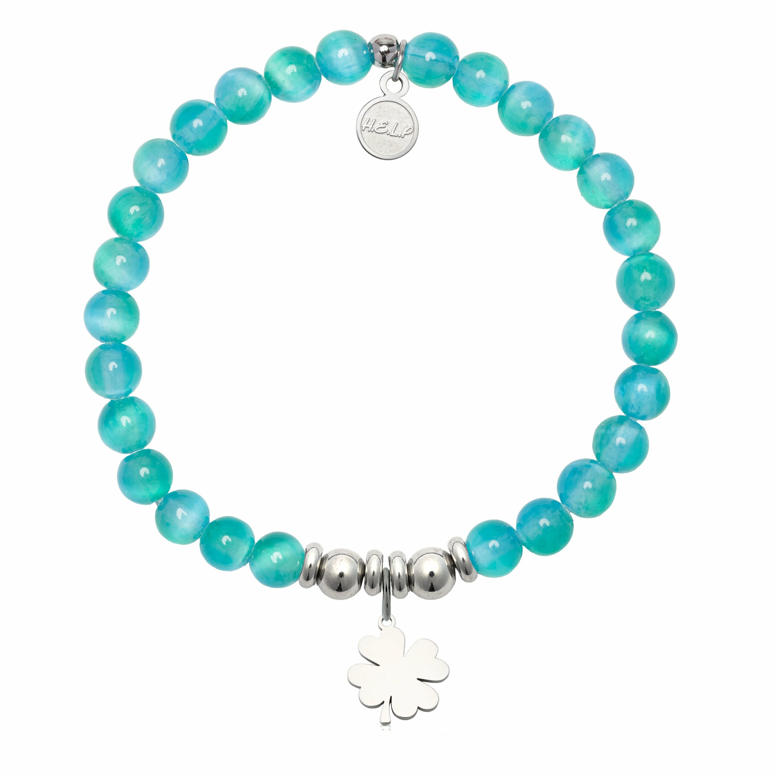 Clover Charm with Teal Selenite Charity Bracelet