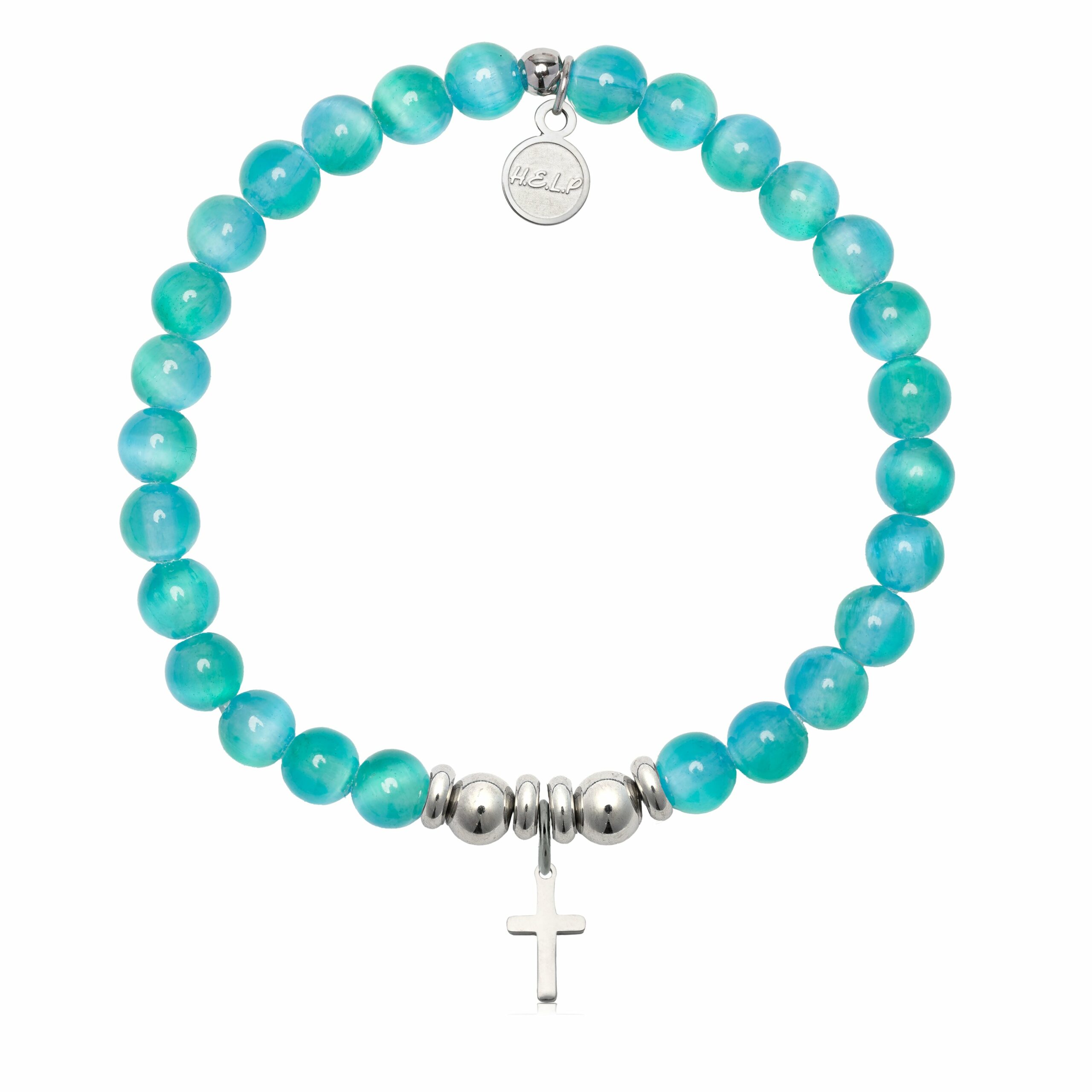 Cross Charm with Teal Selenite Charity Bracelet