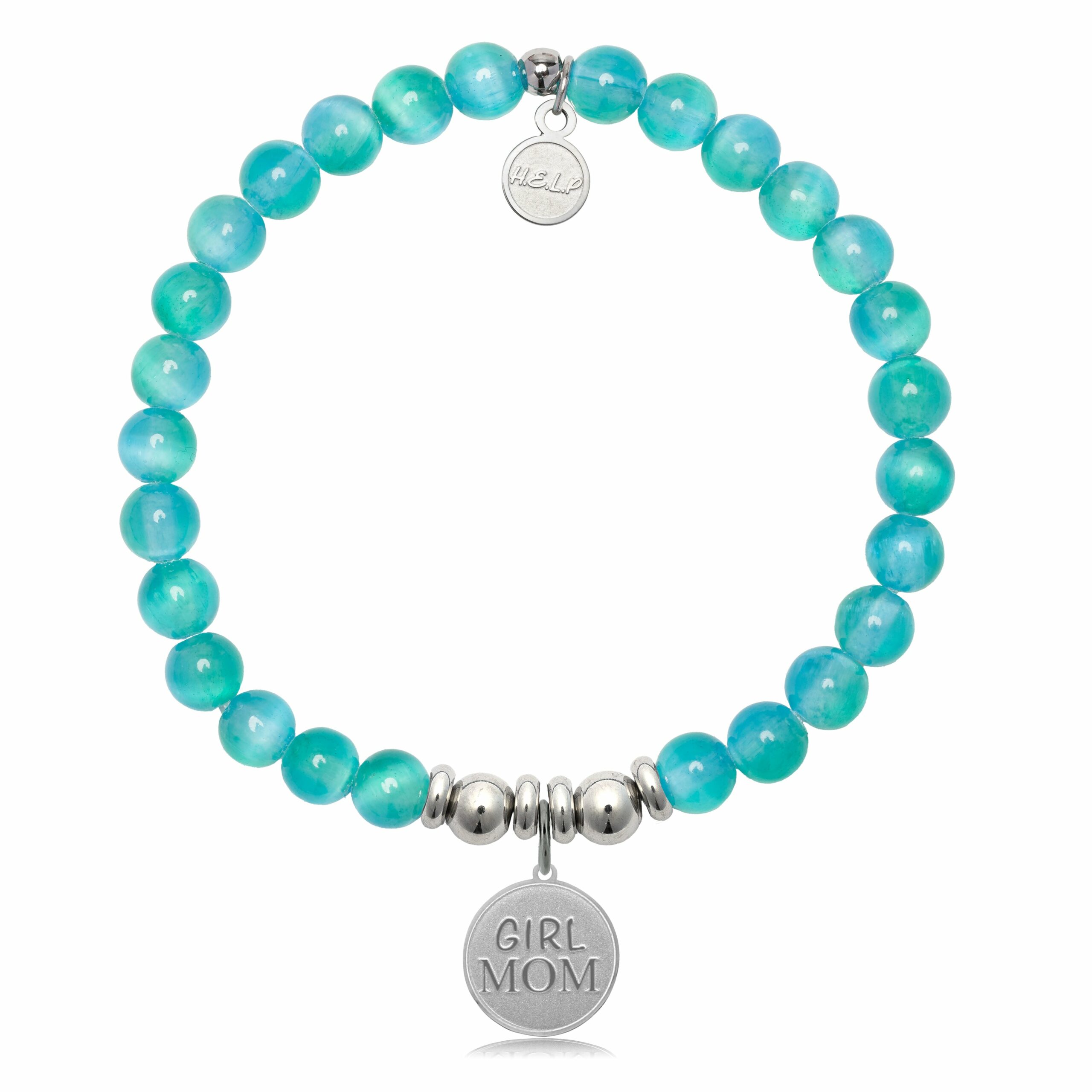 Girl Mom Charm with Teal Selenite Charity Bracelet