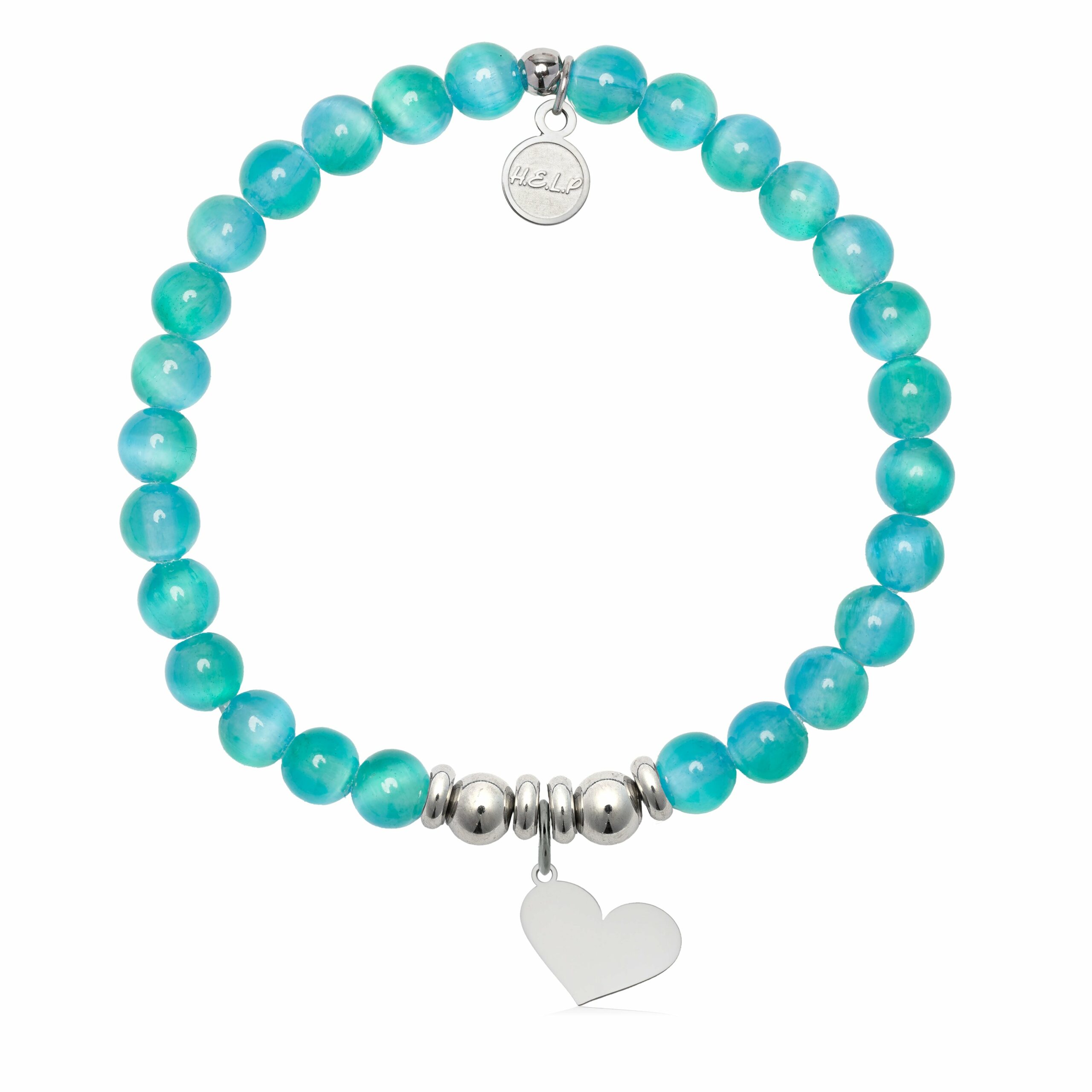 Heart Cutout Charm with Teal Selenite Charity Bracelet