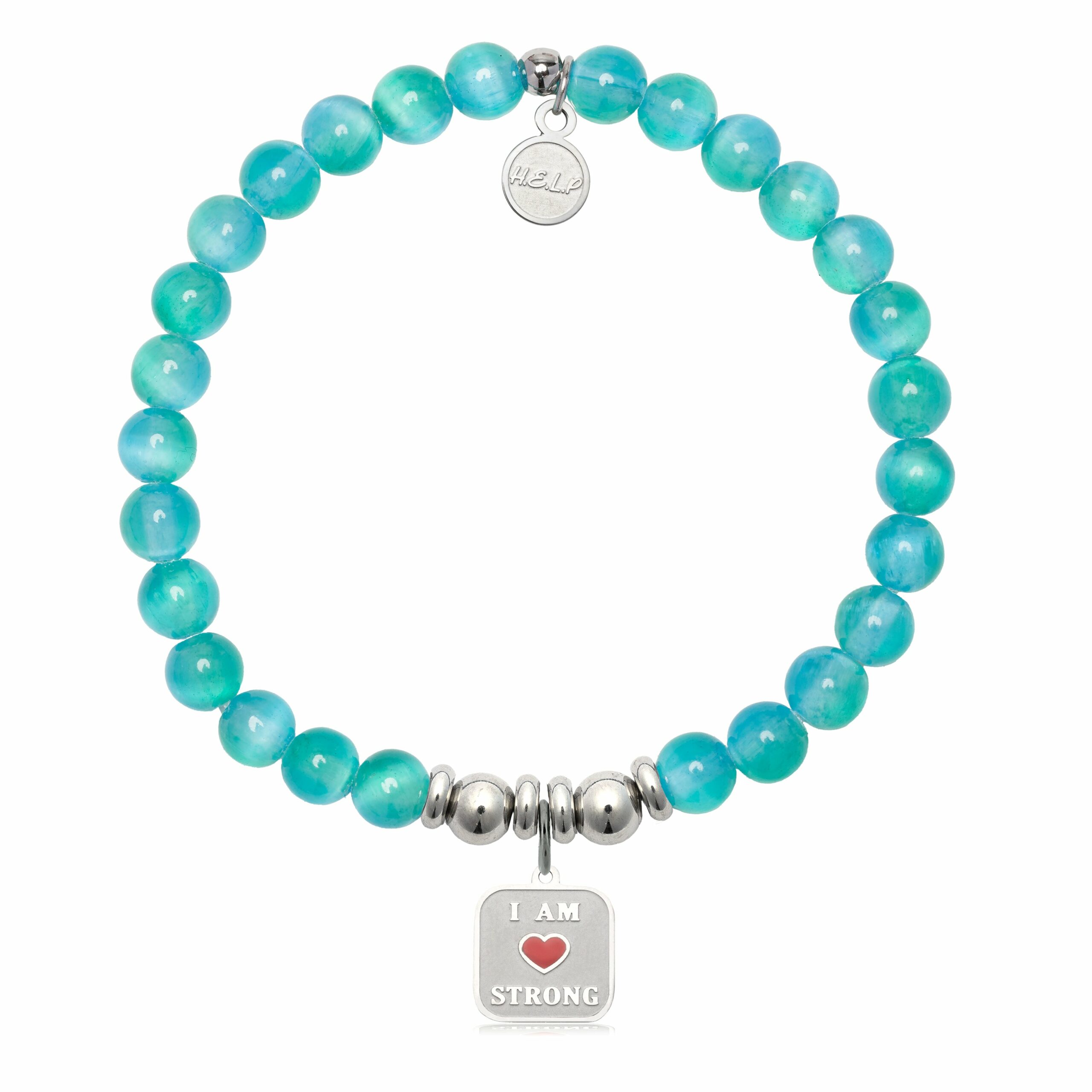 I am Strong Charm with Teal Selenite Charity Bracelet