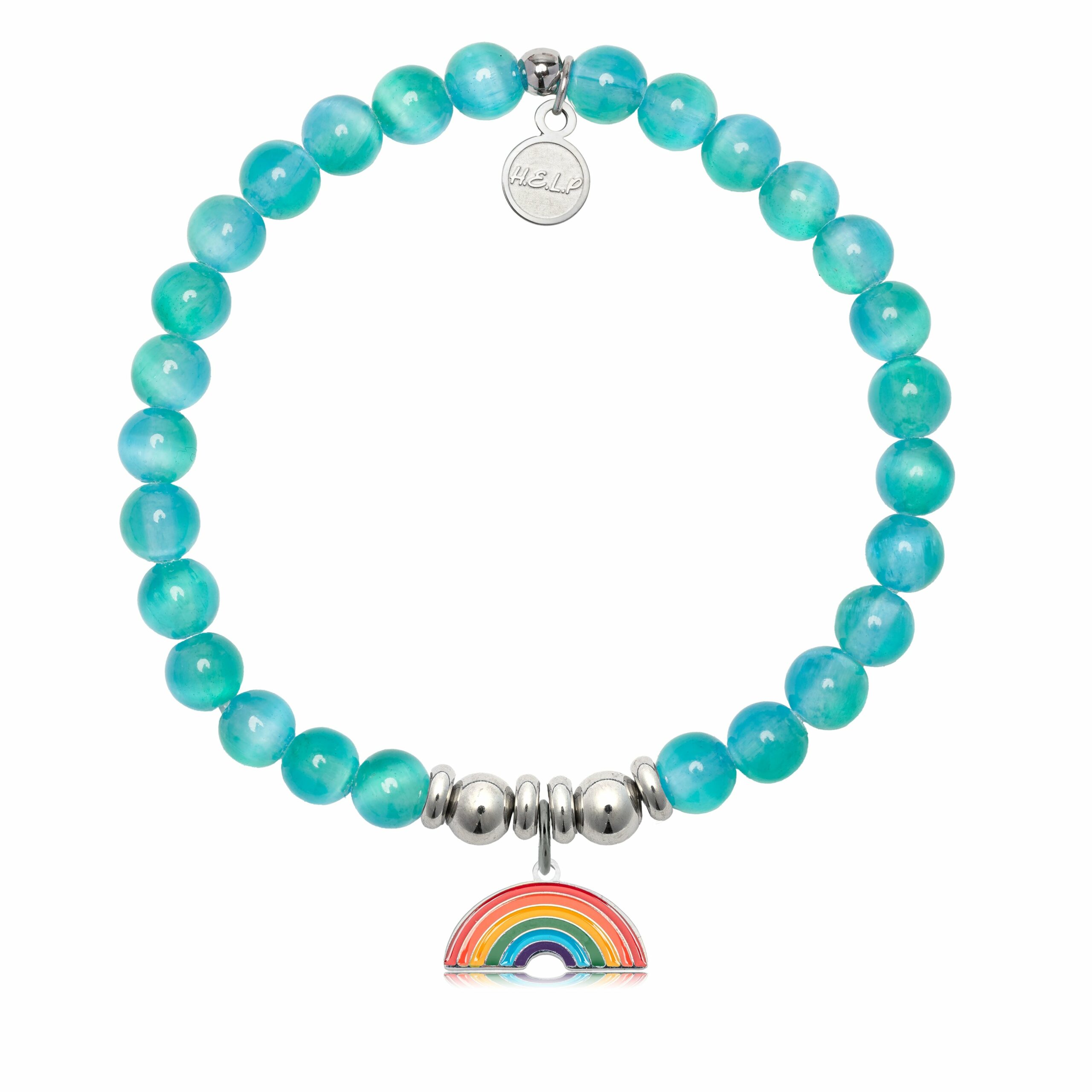 Rainbow Enamel Charm with Teal Selenite Charity Bracelet