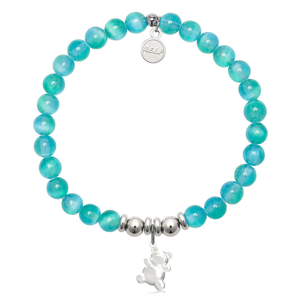 Teddy Bear Charm with Teal Selenite Charity Bracelet