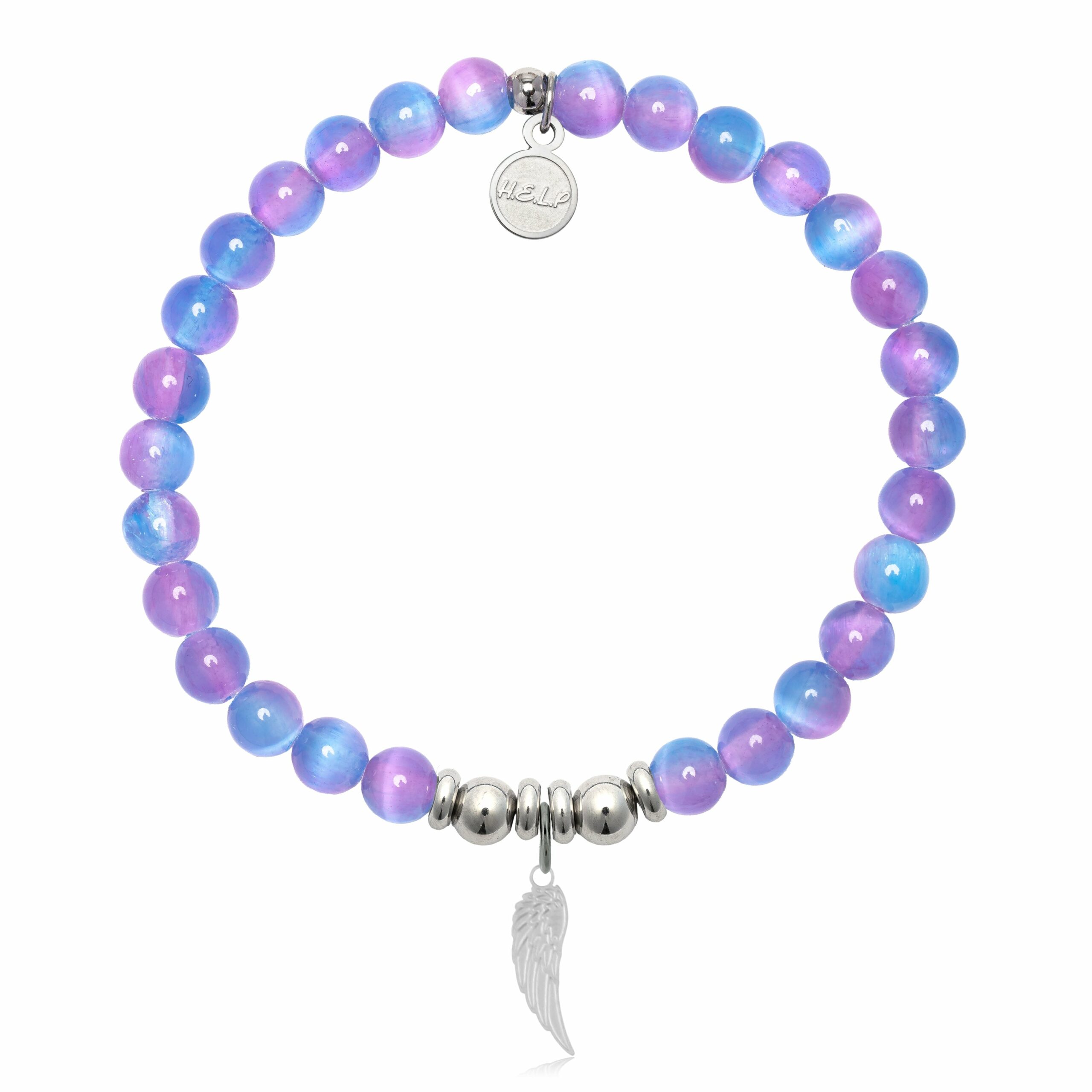 Angel Wing Cutout Charm with Periwinkle Selenite Charity Bracelet