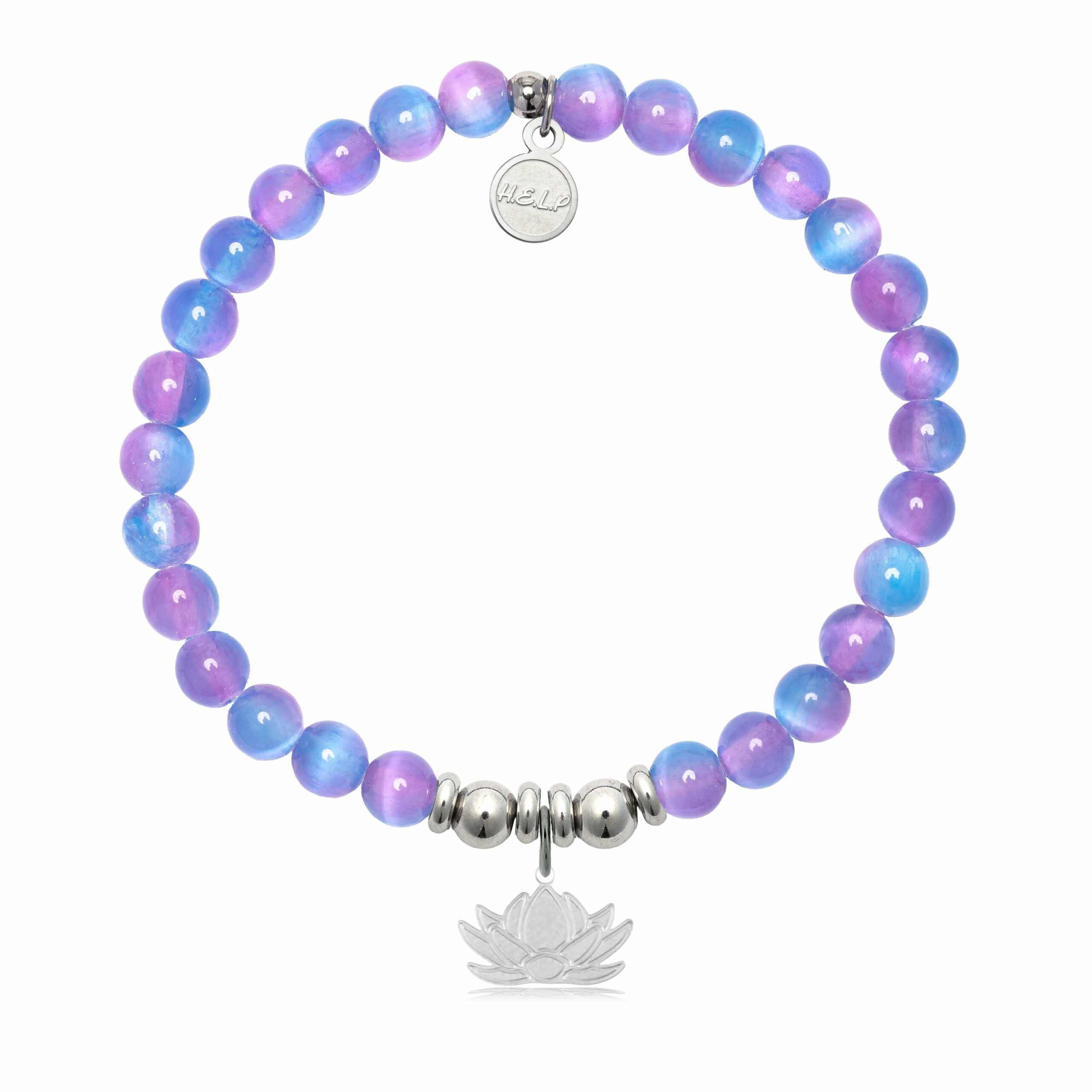 Lotus Charm with Periwinkle Selenite Charity Bracelet