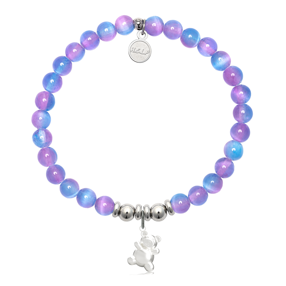 Teddy Bear Charm with Periwinkle Selenite Charity Bracelet