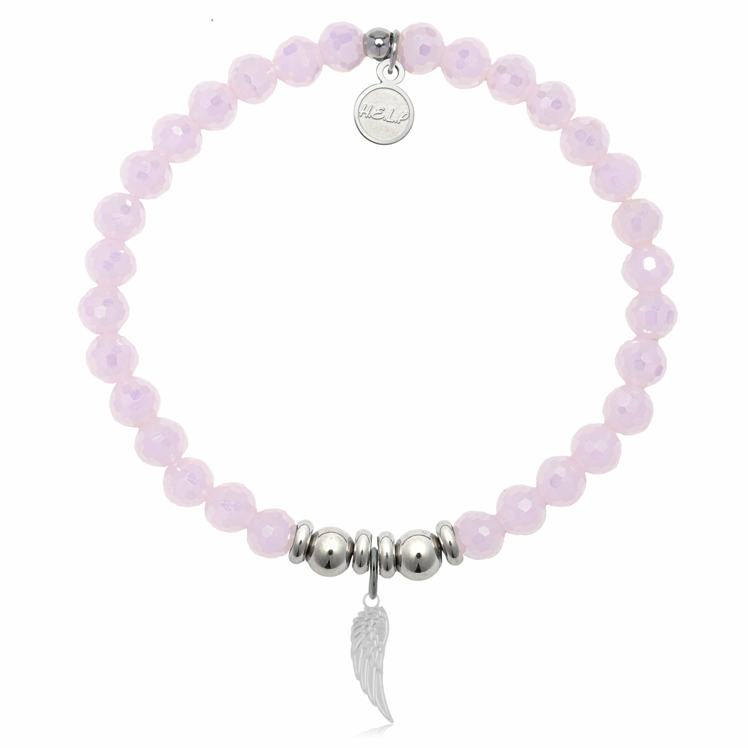 Angel Wing Cutout Charm with Pink Crystal Charity Bracelet