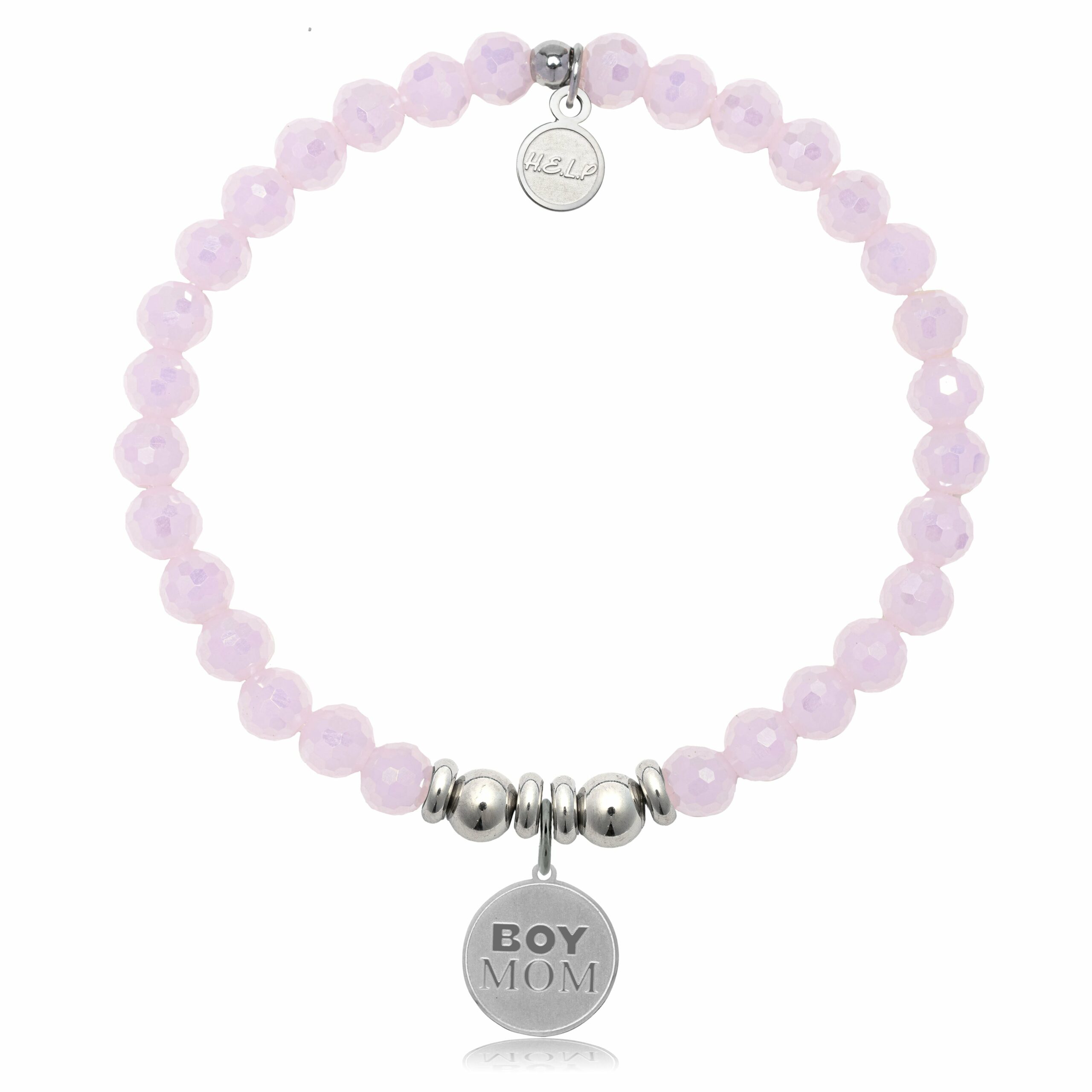 Boy Mom Charm with Pink Crystal Charity Bracelet