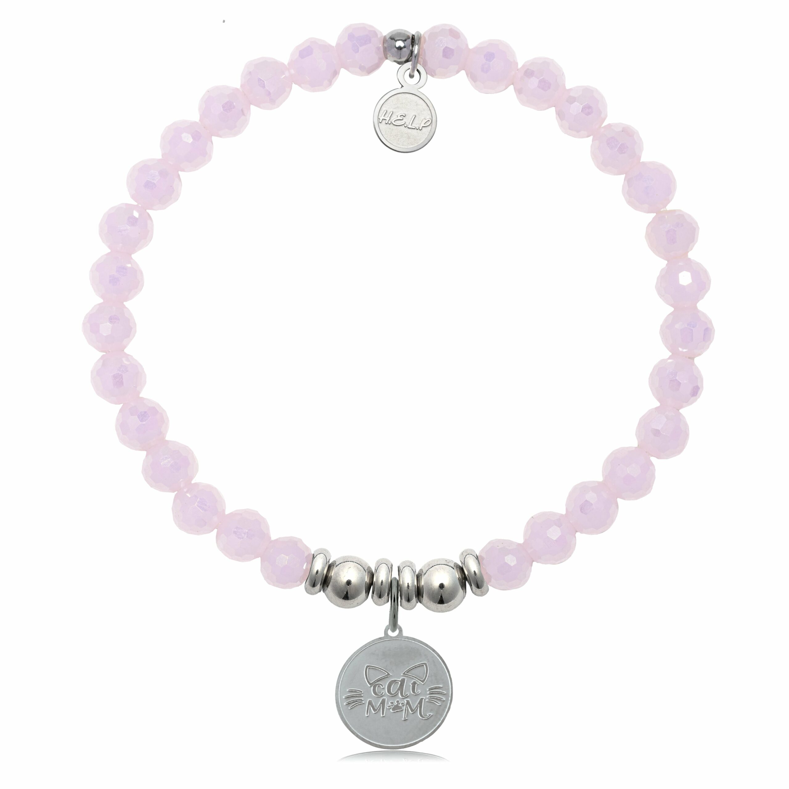 Cat Mom Charm with Pink Crystal Charity Bracelet