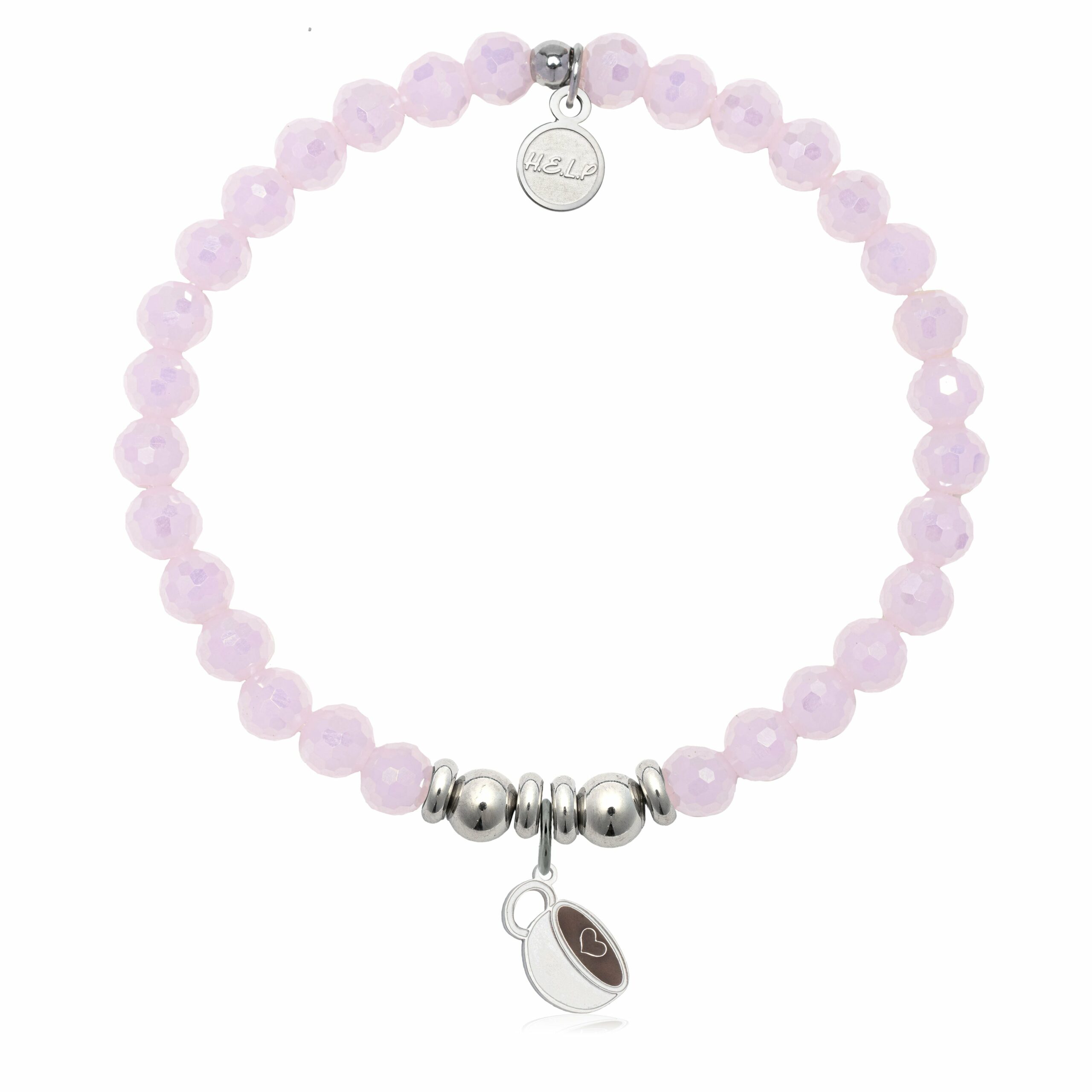 Coffee Lover Charm with Pink Crystal Charity Bracelet