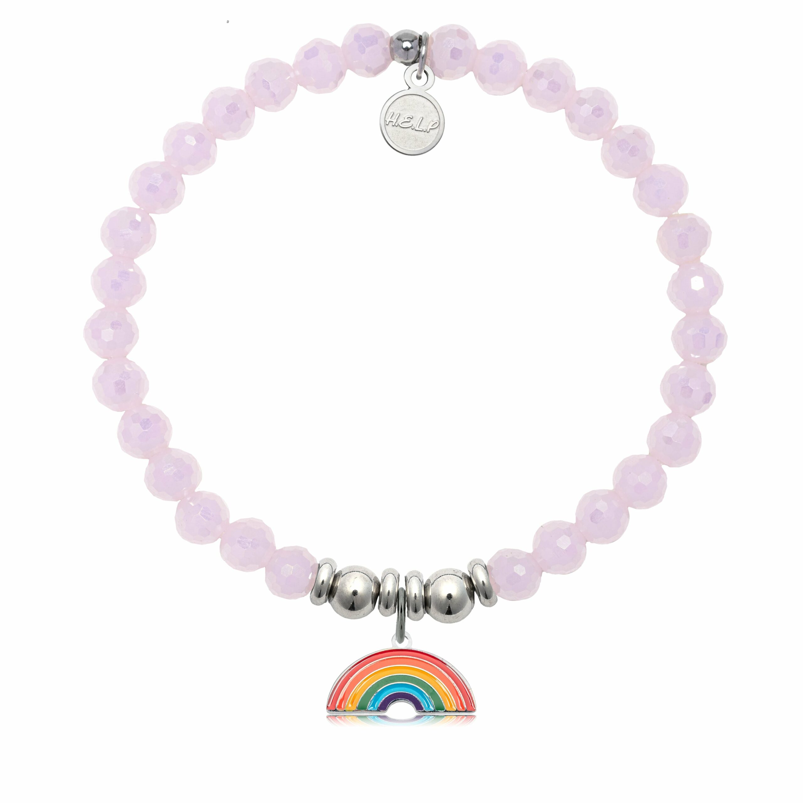 Rainbow Enamel Charm with Pink Crystal Charity Bracelet