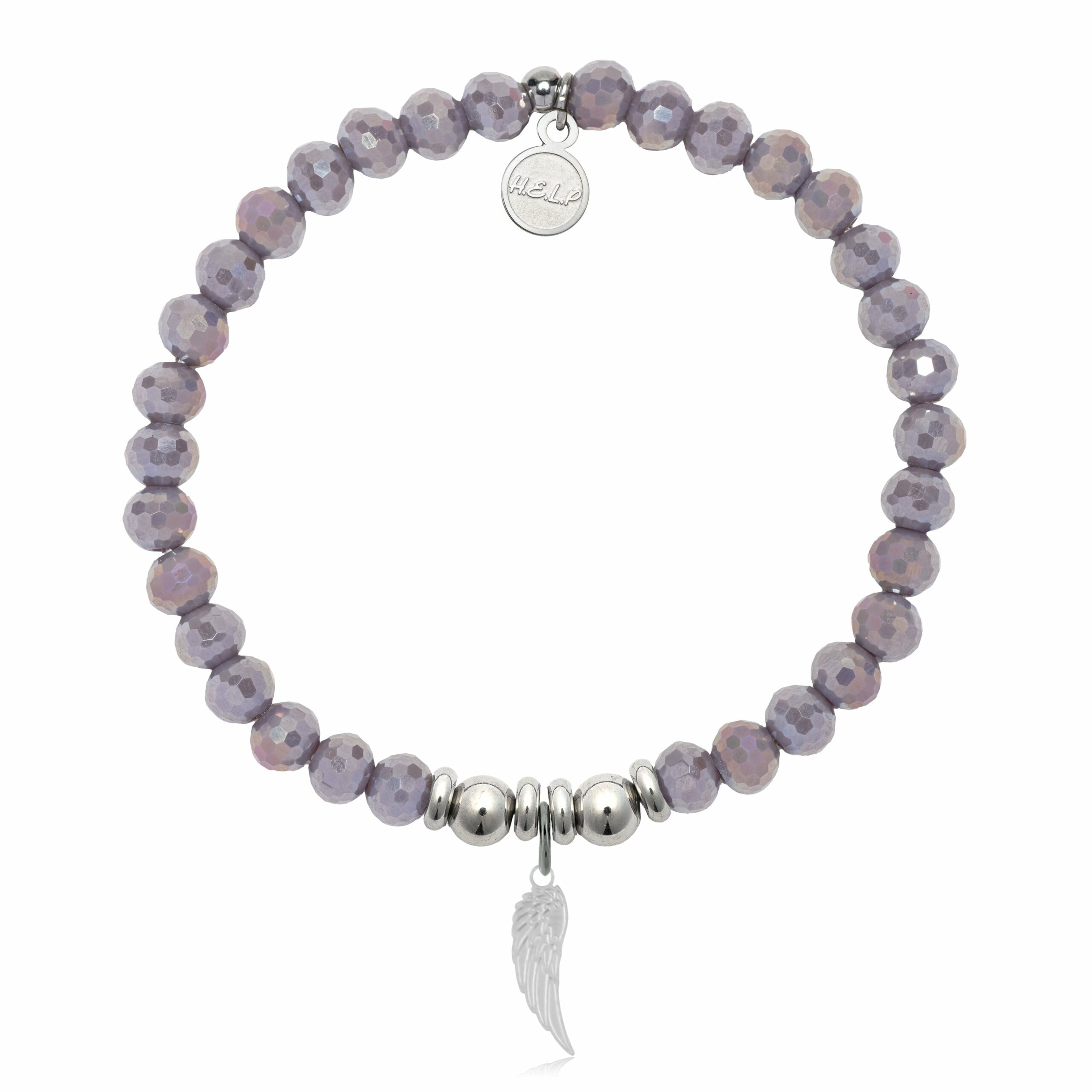 Angel Wing Cutout Charm with Purple Crystal Charity Bracelet