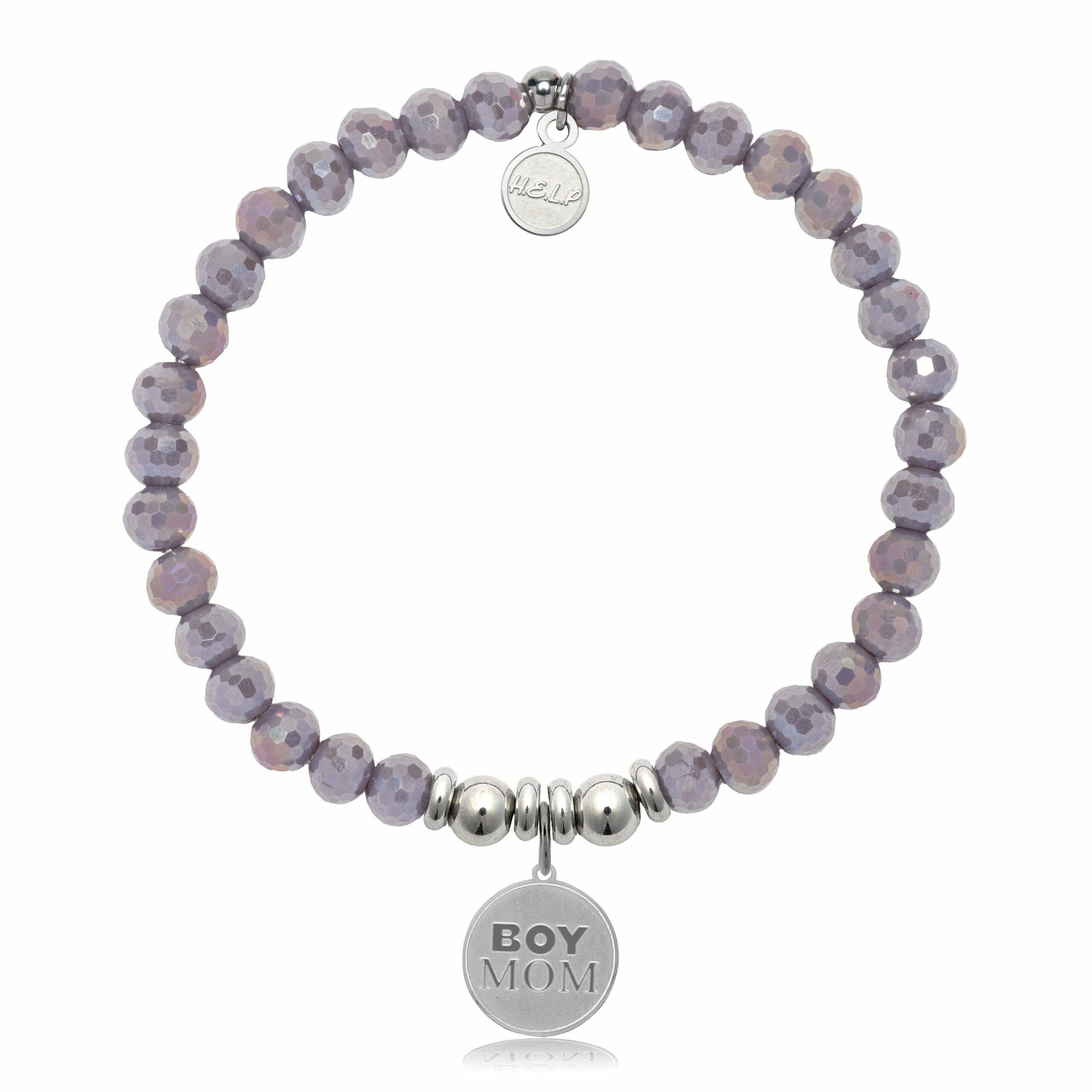 Boy Mom Charm with Purple Crystal Charity Bracelet