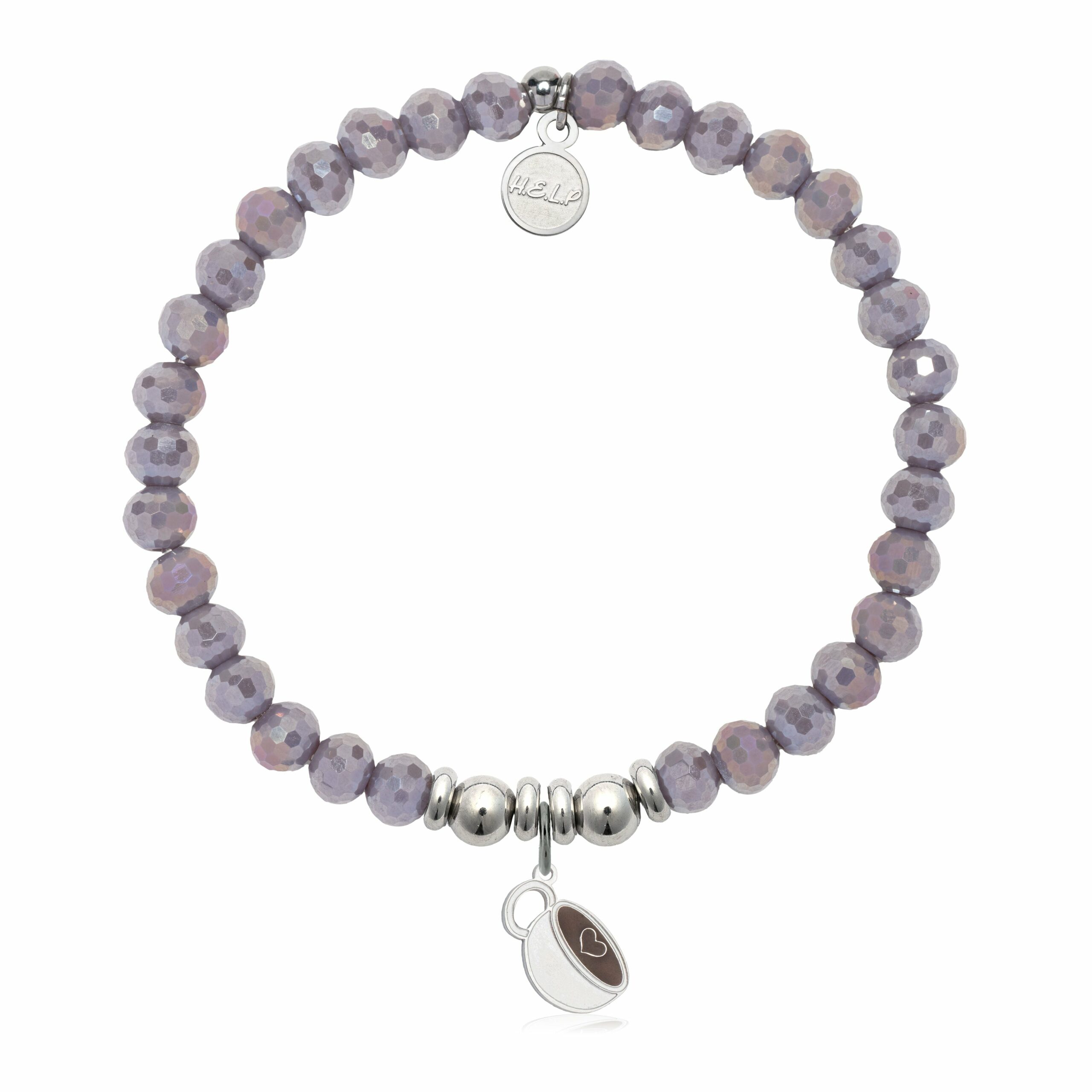 Coffee Lover Charm with Purple Crystal Charity Bracelet