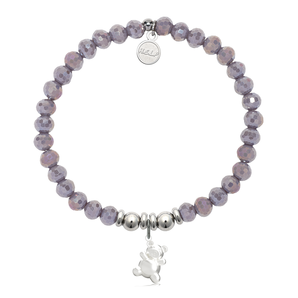 Teddy Bear Charm with Purple Crystal Charity Bracelet