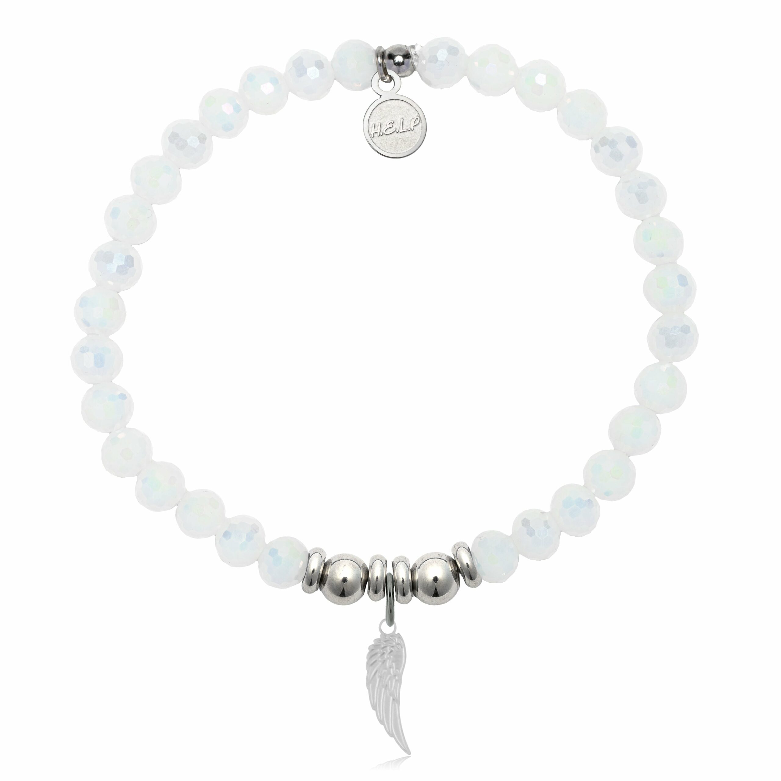 Angel Wing Cutout Charm with White Crystal Charity Bracelet