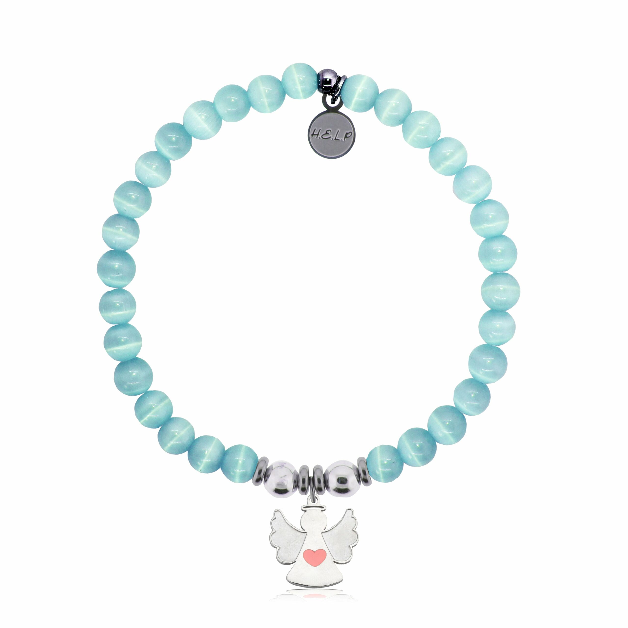 Angel Heart Charm with Aqua Cats Eye Charity Bracelet