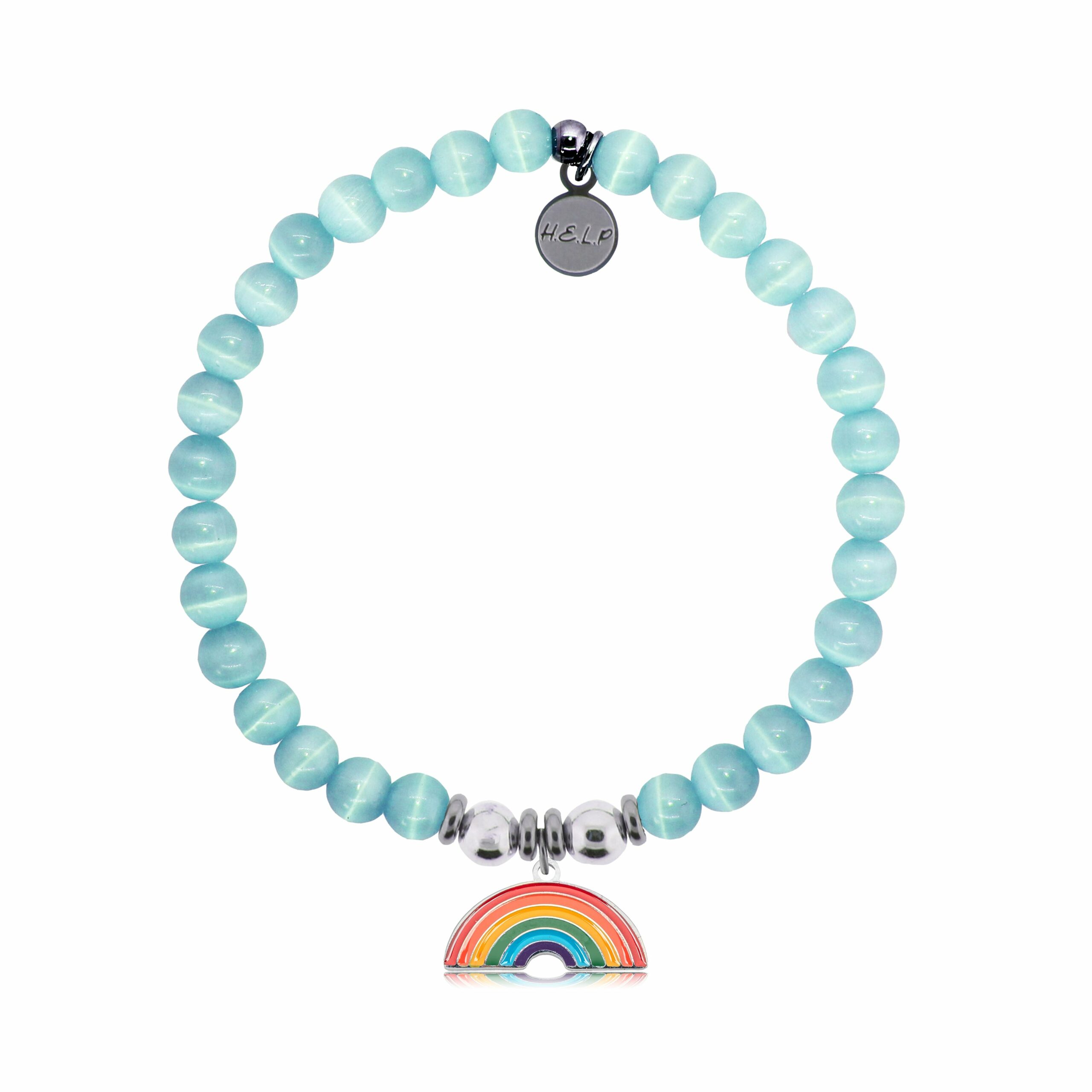 Rainbow Enamel Charm with Aqua Cats Eye Charity Bracelet